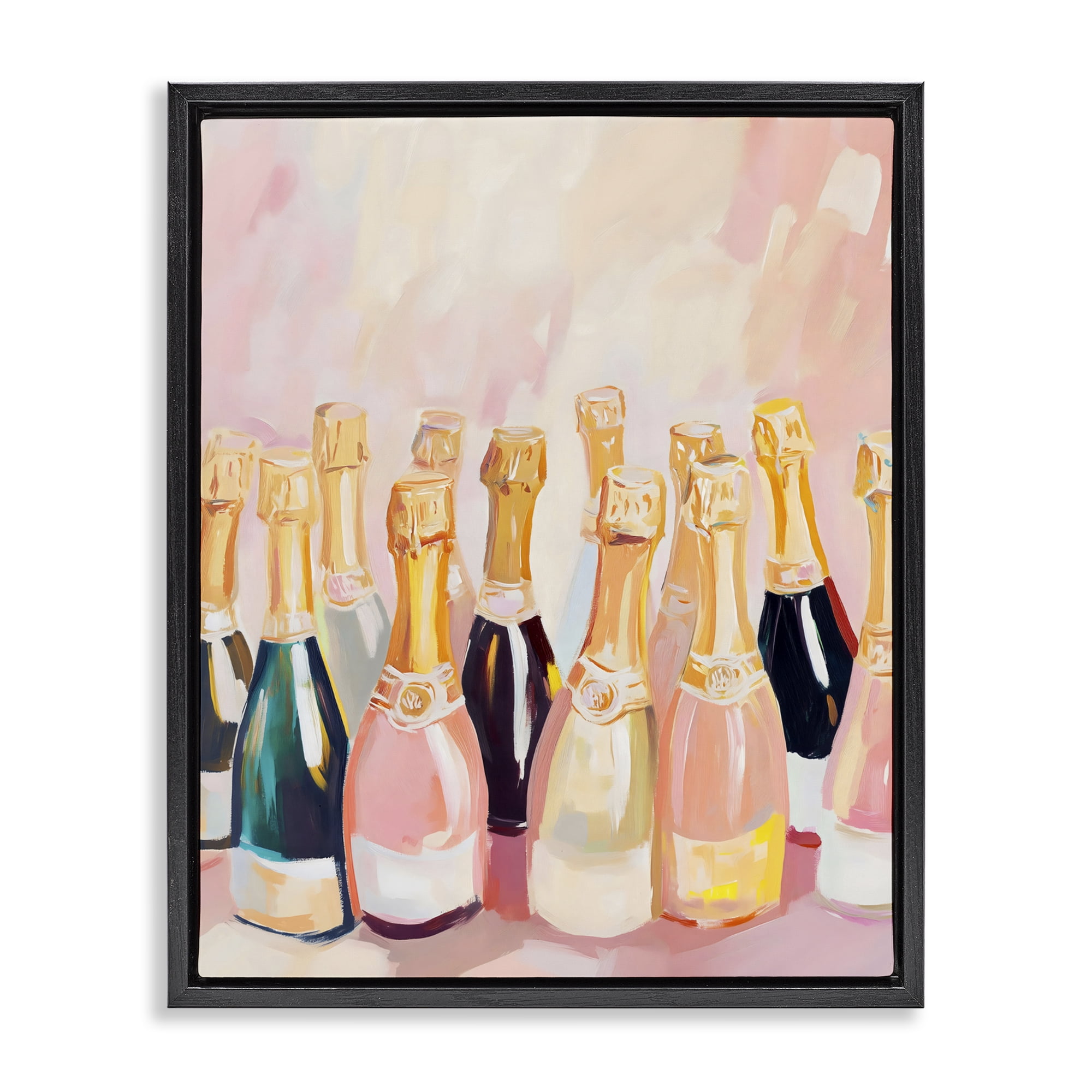 Stupell Industries Blush Champagne Bottles Collection Black Framed Floater Canvas Wall Art, design by The Prints Vibe