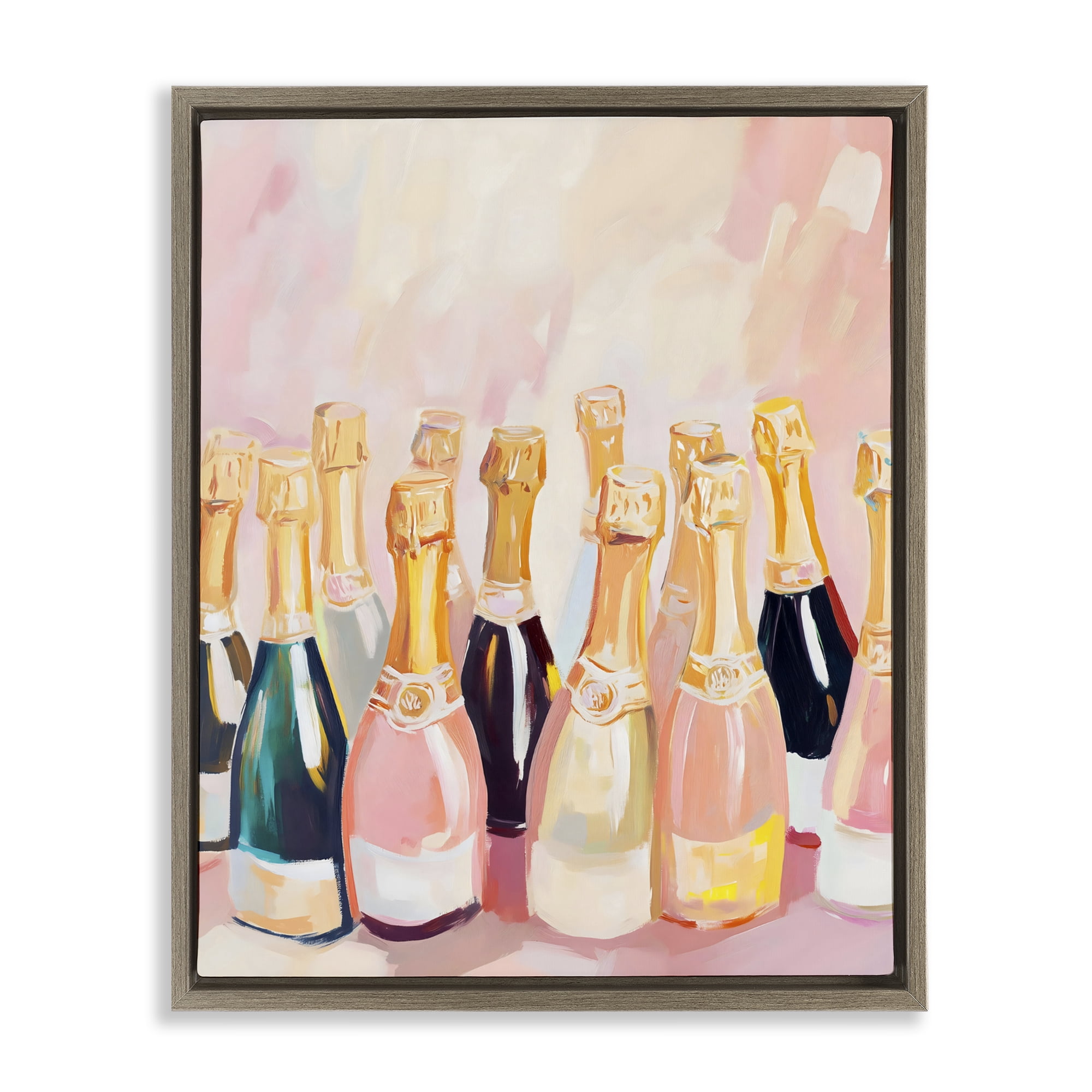 Stupell Industries Blush Champagne Bottles Collection Brown Framed Floater Canvas Wall Art, design by The Prints Vibe