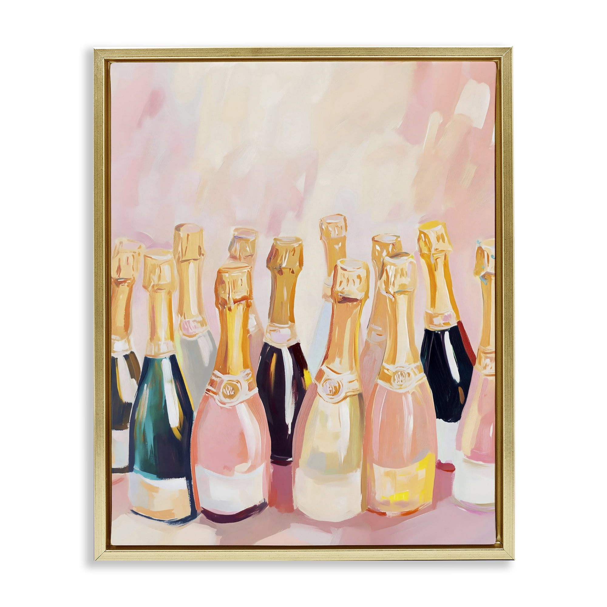 Stupell Industries Blush Champagne Bottles Collection Gold Framed Floater Canvas Wall Art, design by The Prints Vibe