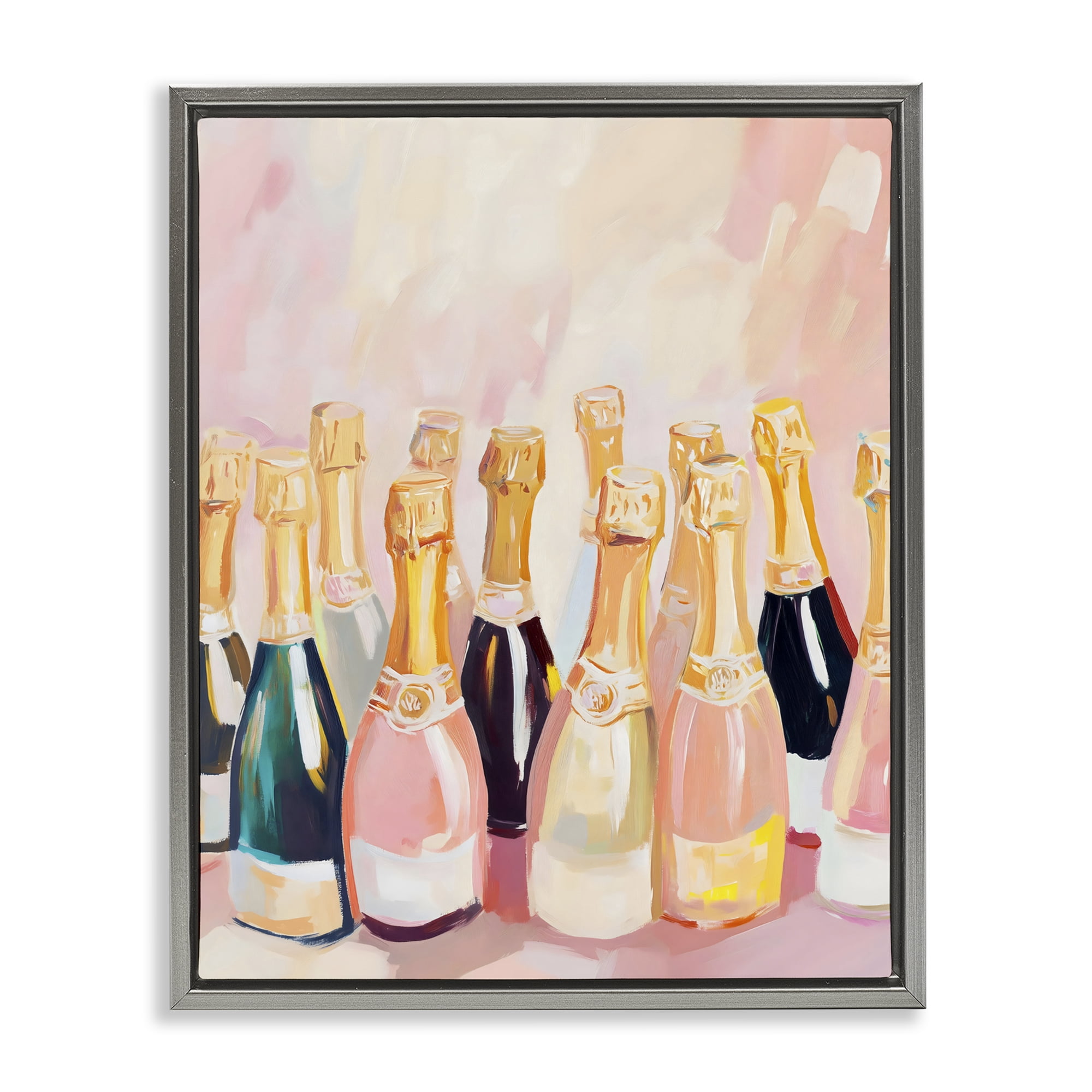 Stupell Industries Blush Champagne Bottles Collection Gray Framed Floater Canvas Wall Art, design by The Prints Vibe