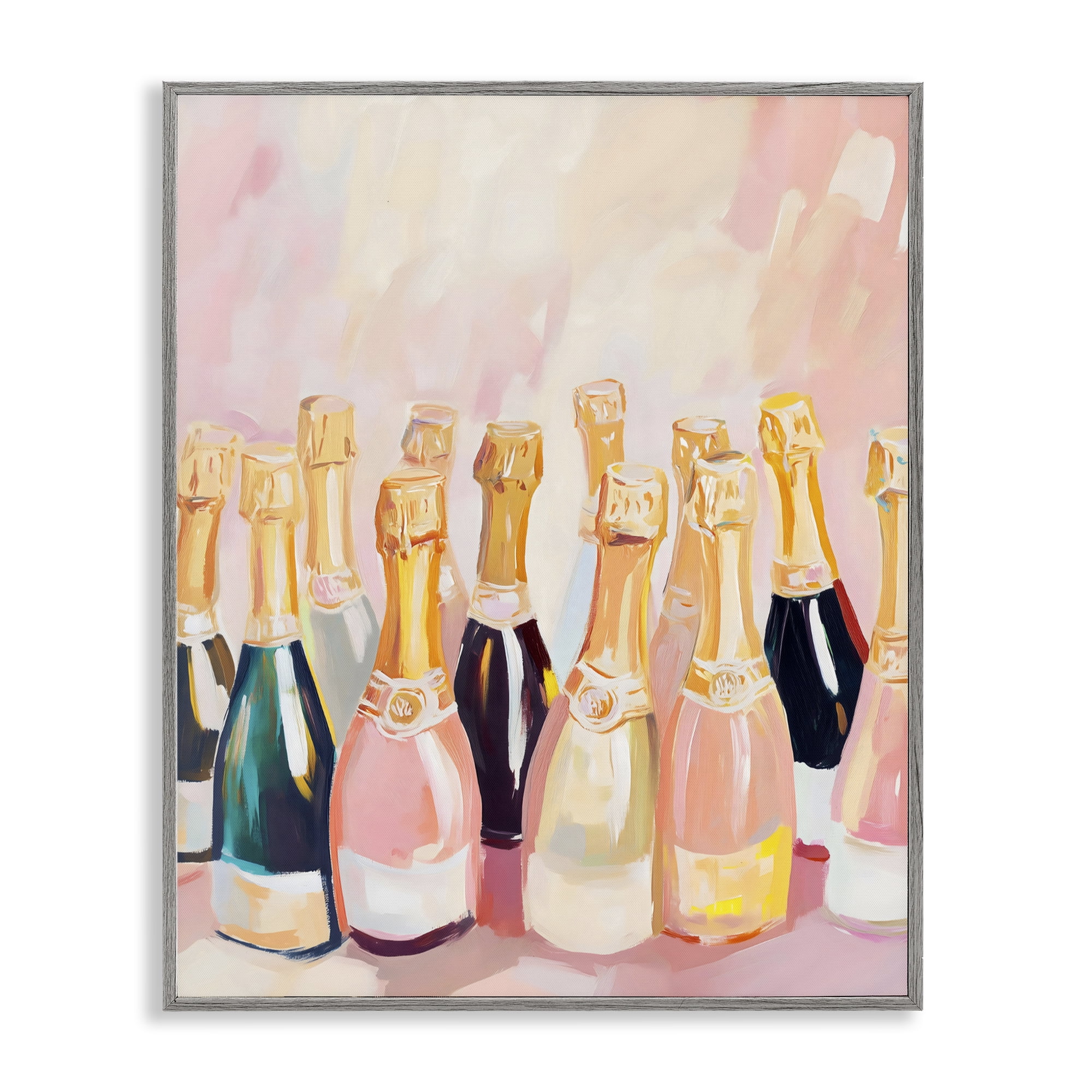 Stupell Industries Blush Champagne Bottles Collection Gray Framed Giclee Art, design by The Prints Vibe