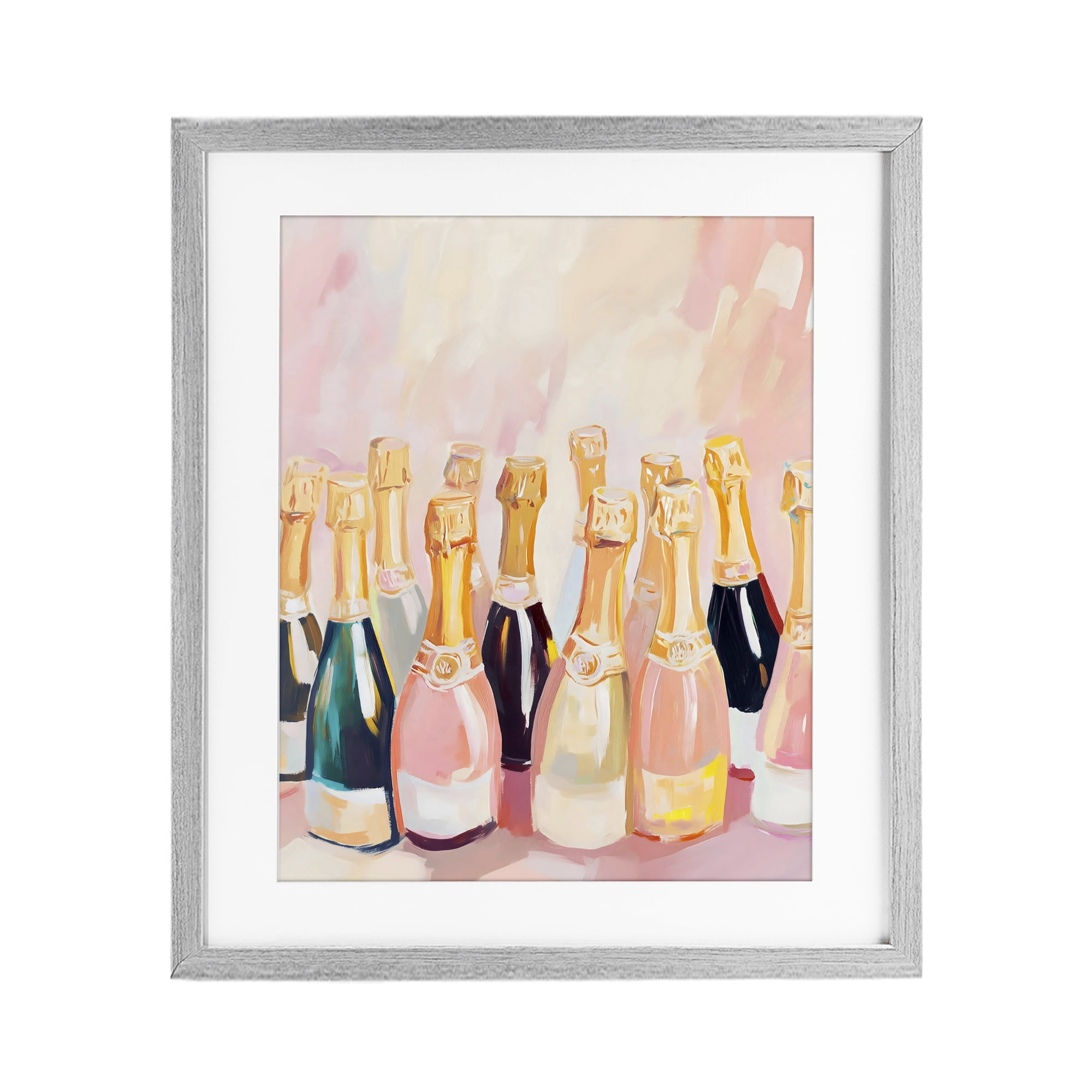 Stupell Industries Blush Champagne Bottles Collection Gray Framed Print Under Glass, design by The Prints Vibe
