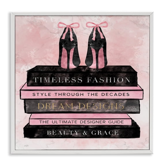 Stupell Industries Modern Blush Fashion Book Stack White Framed Giclee Art, 12 x 12, by Natalie Carpentieri