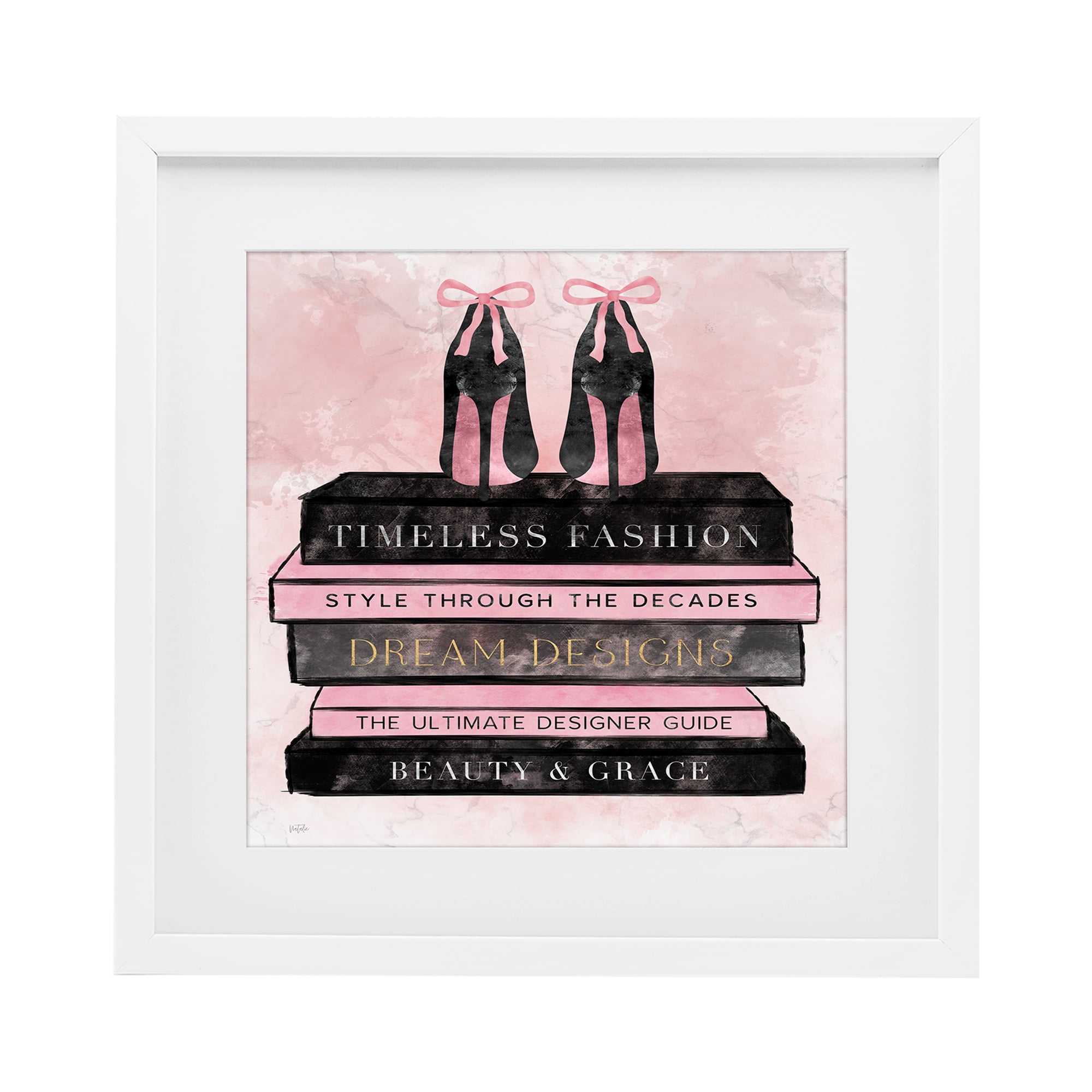 Stupell Industries Blush Fashion Book Stack White Framed Print Under Glass, design by Natalie Carpentieri