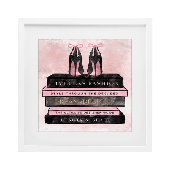 Stupell Industries Modern Blush Fashion Book Stack White Framed Print Under Glass, 13 x 13, by Natalie Carpentieri