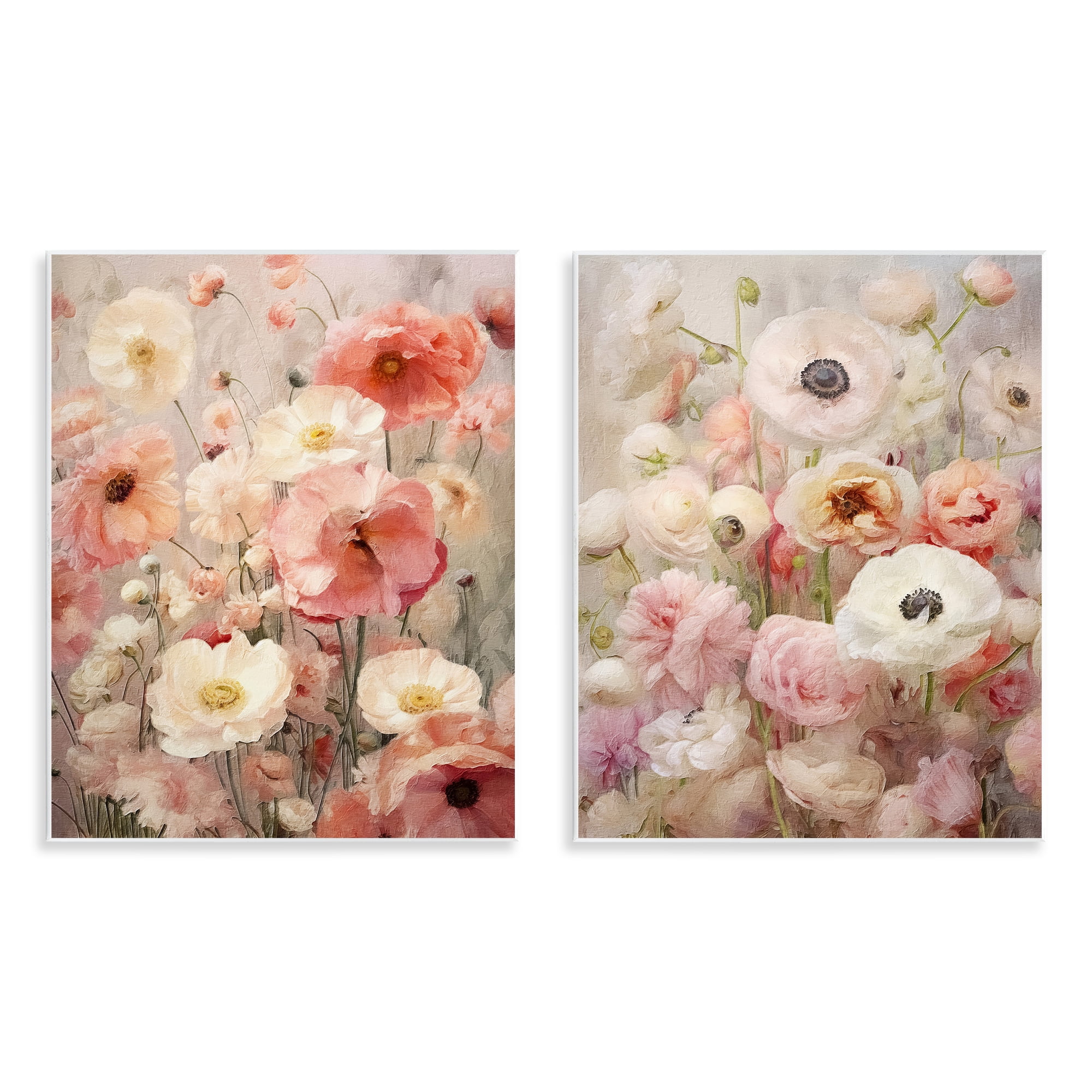 Stupell Industries Blush Floral Flowers Plants & Flowers Painting Unframed Art Print Wall Art, 11 x 14, Set of 2