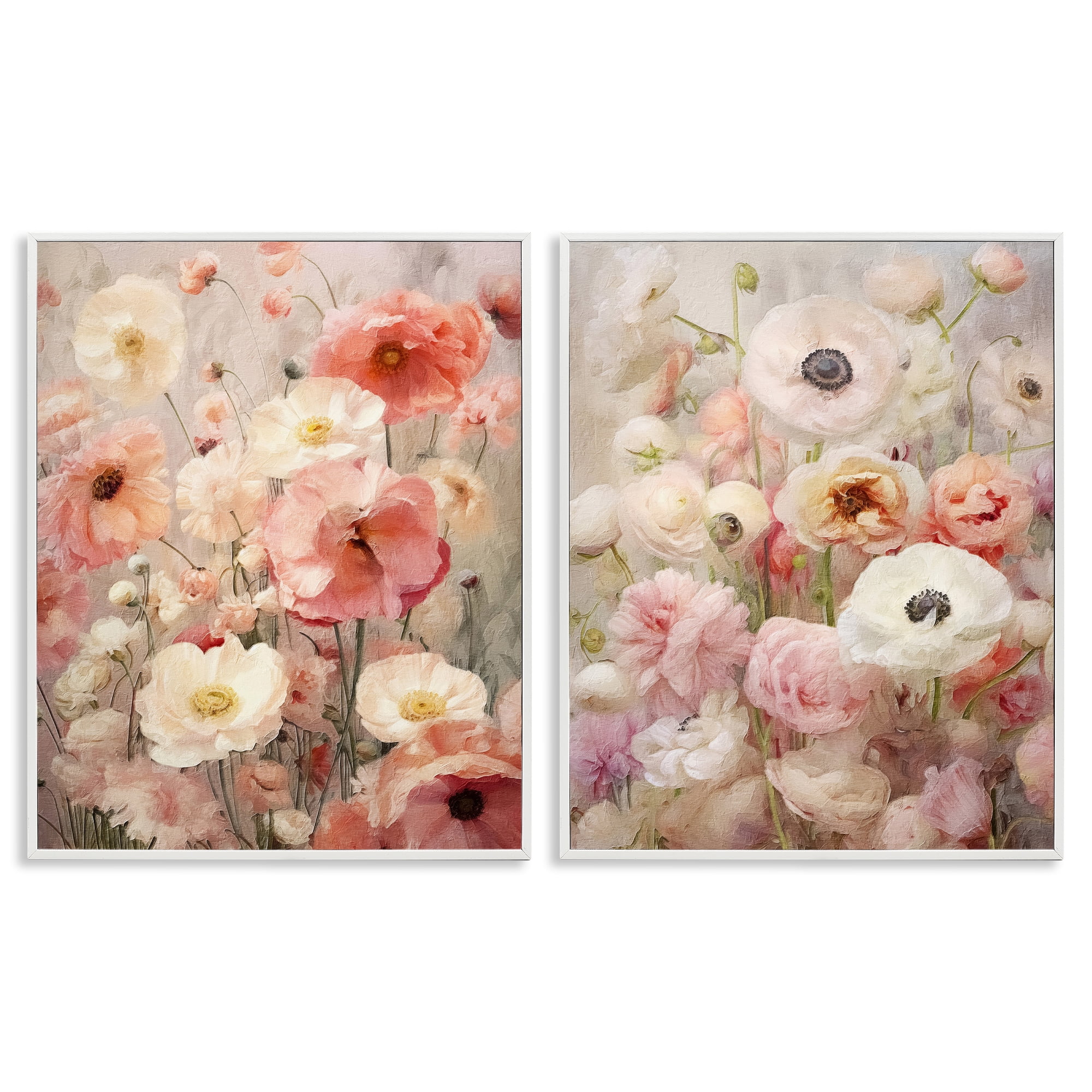Stupell Industries Blush Floral Flowers Plants & Flowers Painting White Framed Art Print Wall Art, 24 x 30, Set of 2