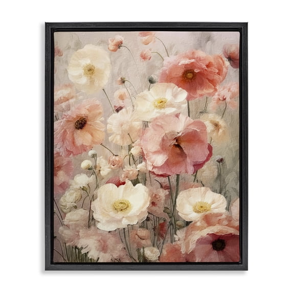 Stupell Industries Traditional Blush Floral Pattern Black Floating Frame Canvas Art, 17 x 21, by Riley B