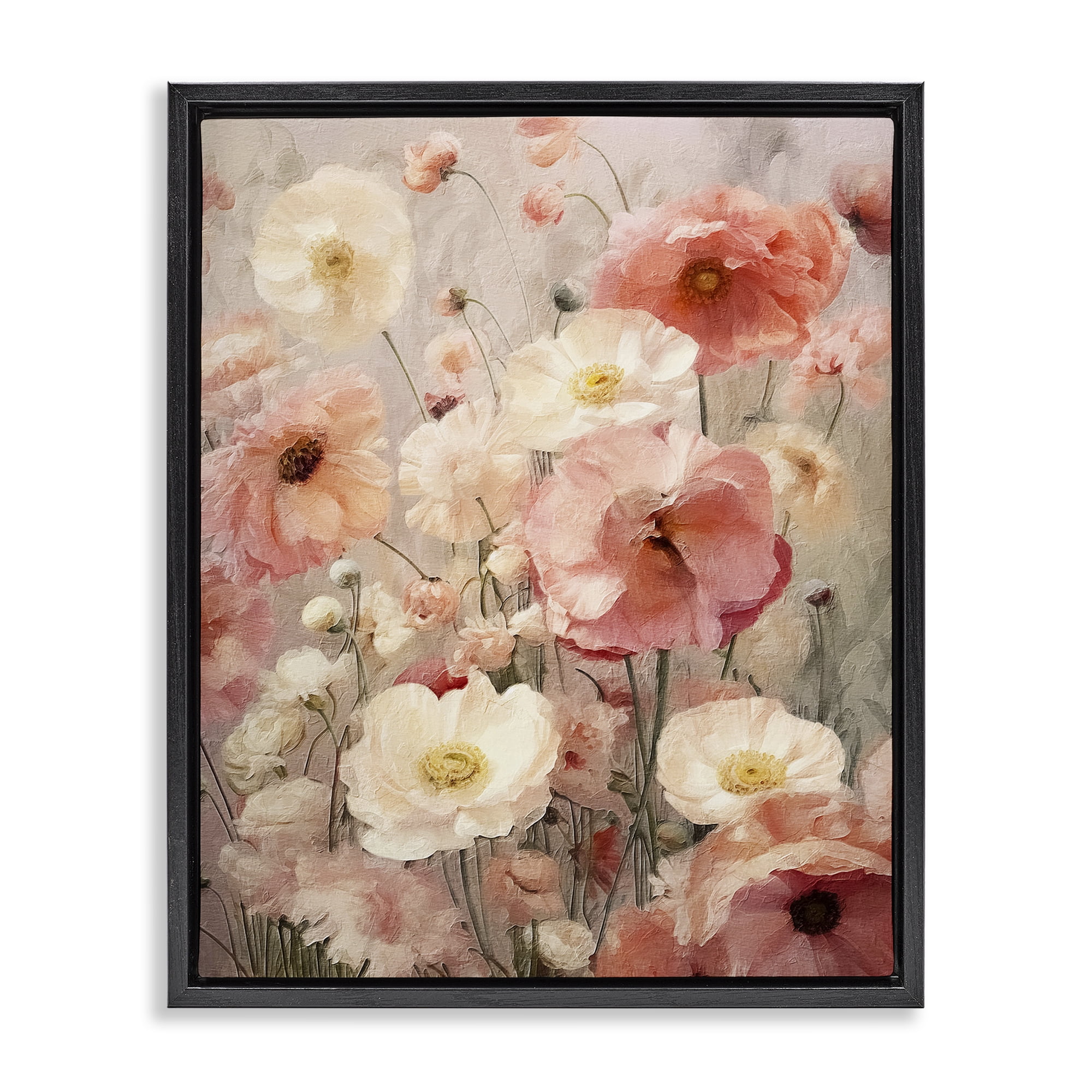 Stupell Industries Blush Floral Pattern Botanical & Floral Painting Black Floater Framed Art Print Wall Art, 25 x 31