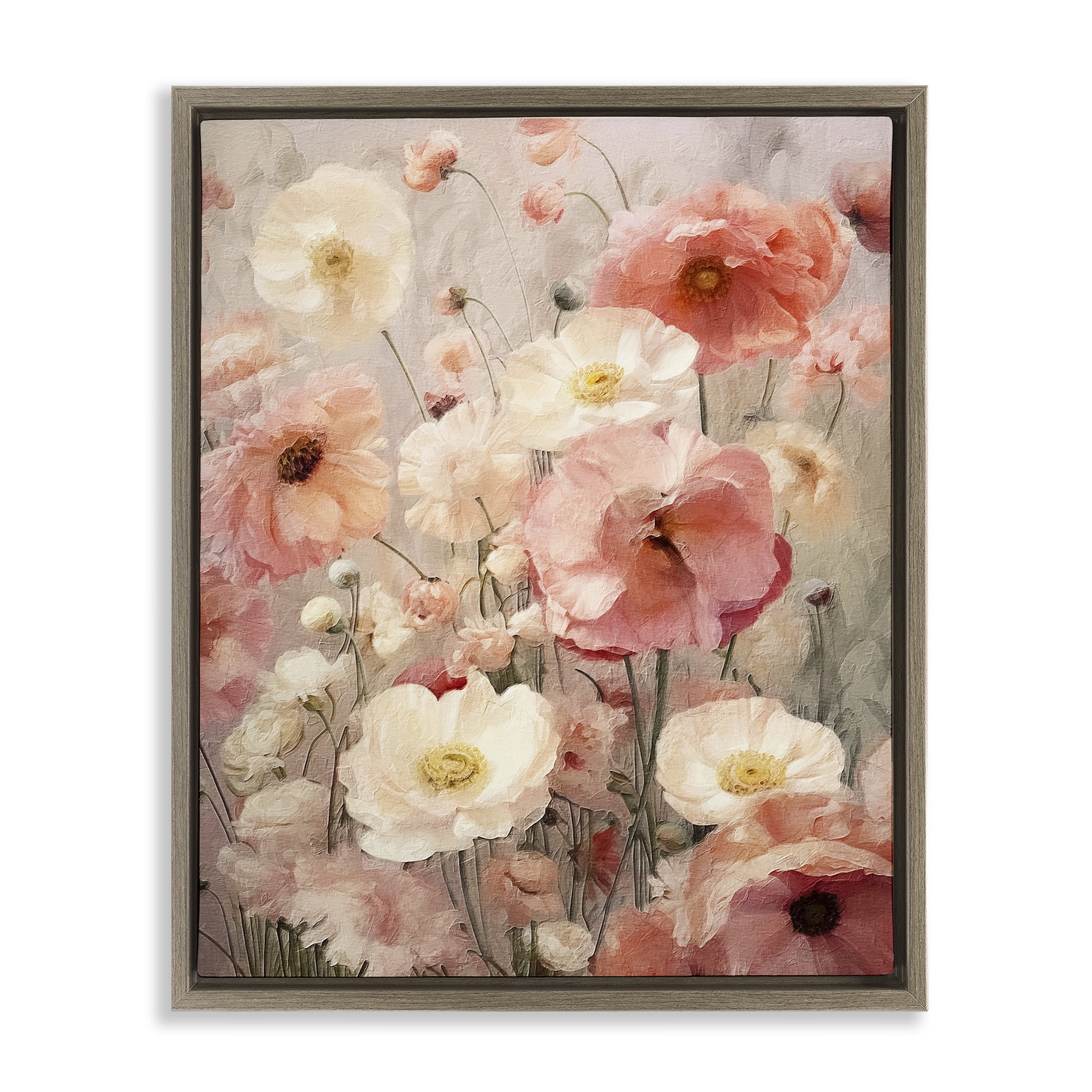 Stupell Industries Blush Floral Pattern Botanical & Floral Painting Brown Floater Framed Art Print Wall Art, 17 x 21
