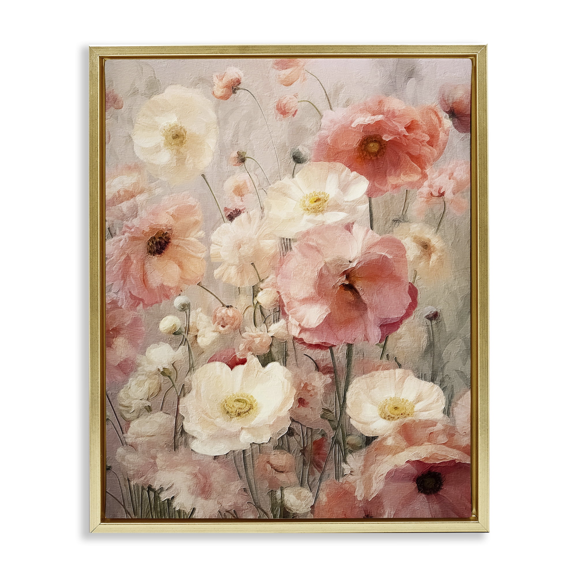 Stupell Industries Blush Floral Pattern Botanical & Floral Painting Gold Floater Framed Art Print Wall Art, 25 x 31