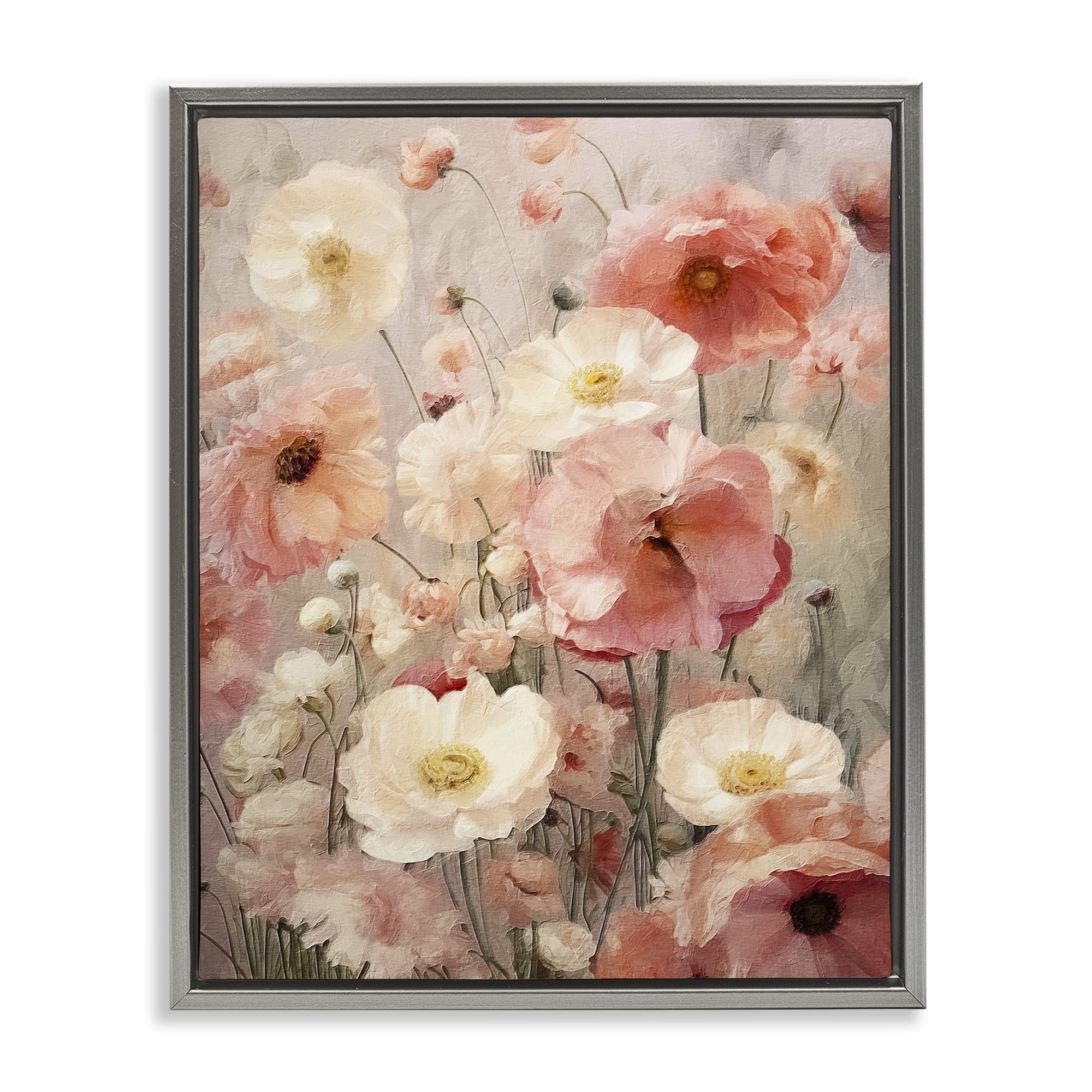 Stupell Industries Blush Floral Pattern Botanical & Floral Painting Gray Floater Framed Art Print Wall Art, 25 x 31