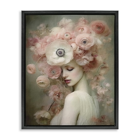 Stupell Industries Blush Florals Portrait Novelty Painting Black Floater Framed Art Print Wall Art, 17 x 21