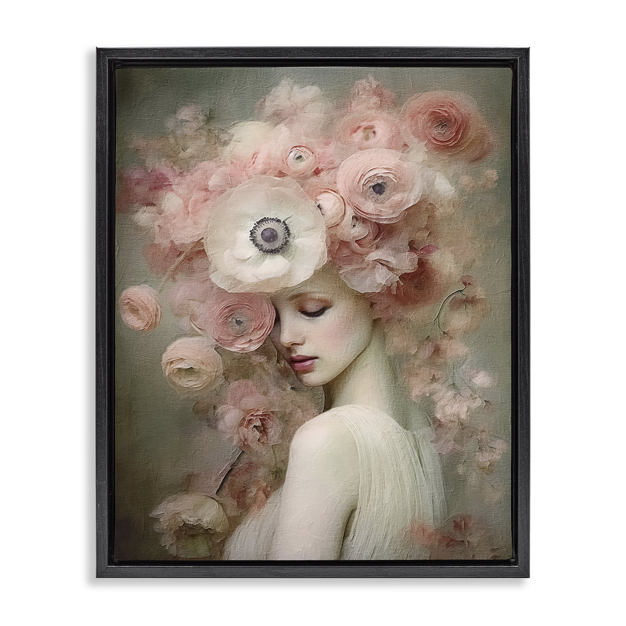 Stupell Industries Blush Florals Portrait Novelty Painting Black Floater Framed Art Print Wall Art, 25 x 31