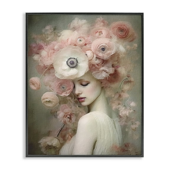 Stupell Industries Blush Florals Portrait Novelty Painting Black Framed Art Print Wall Art, 11 x 14