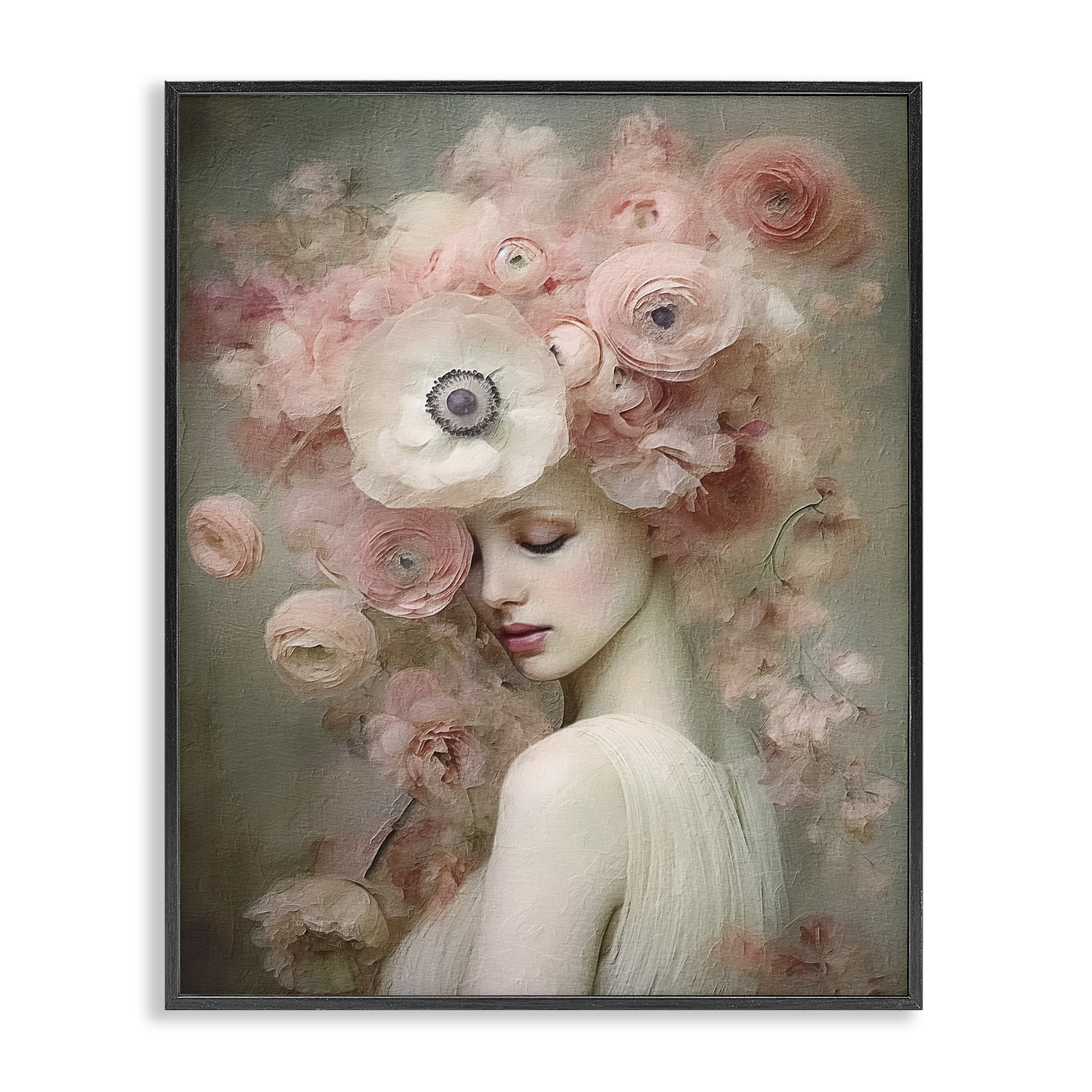 Stupell Industries Blush Florals Portrait Novelty Painting Black Framed Art Print Wall Art, 24 x 30