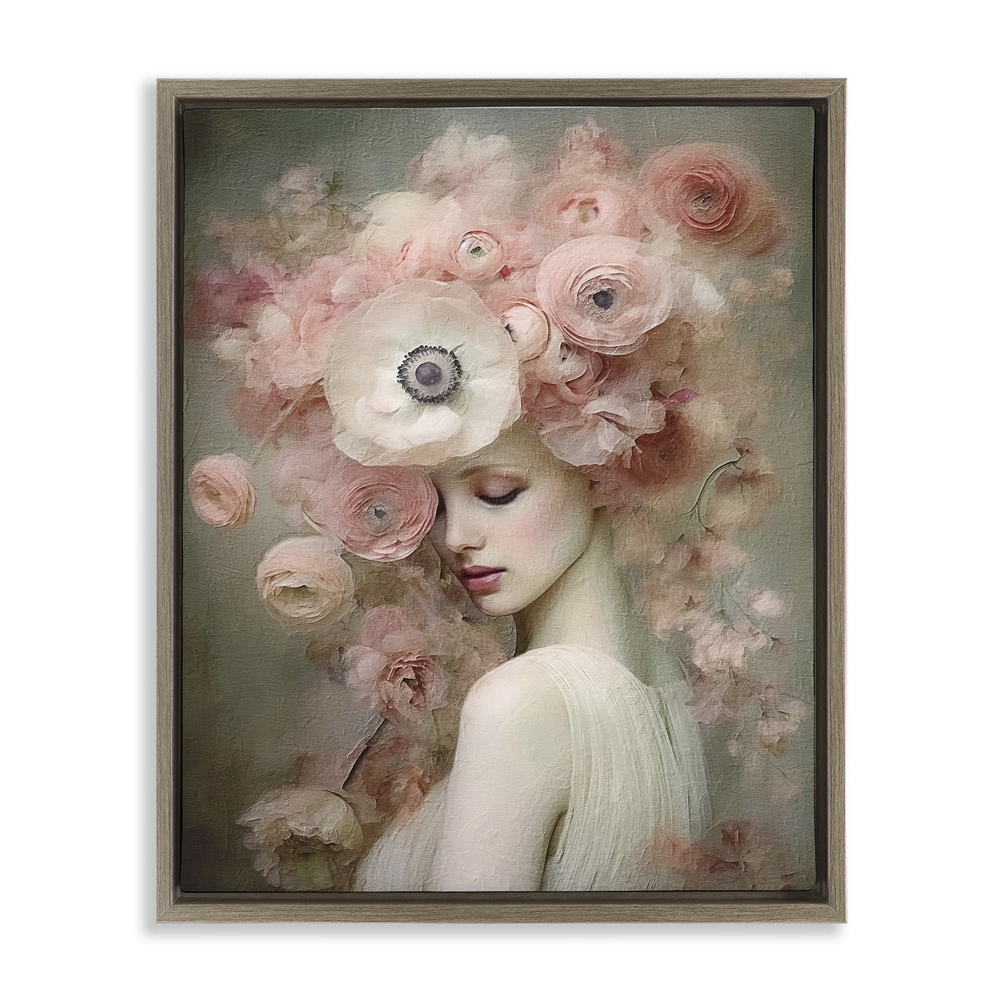 Stupell Industries Blush Florals Portrait Novelty Painting Brown Floater Framed Art Print Wall Art, 25 x 31