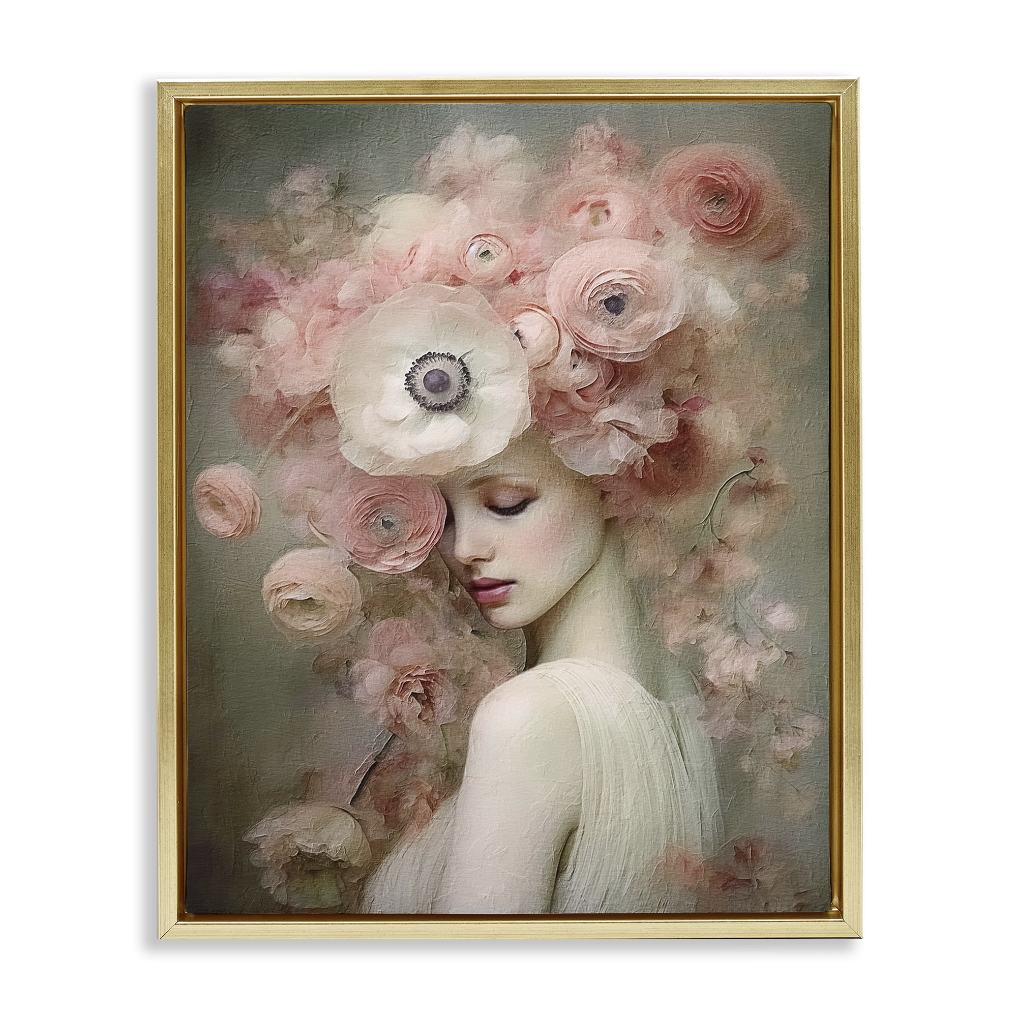Stupell Industries Blush Florals Portrait Novelty Painting Gold Floater Framed Art Print Wall Art, 17 x 21