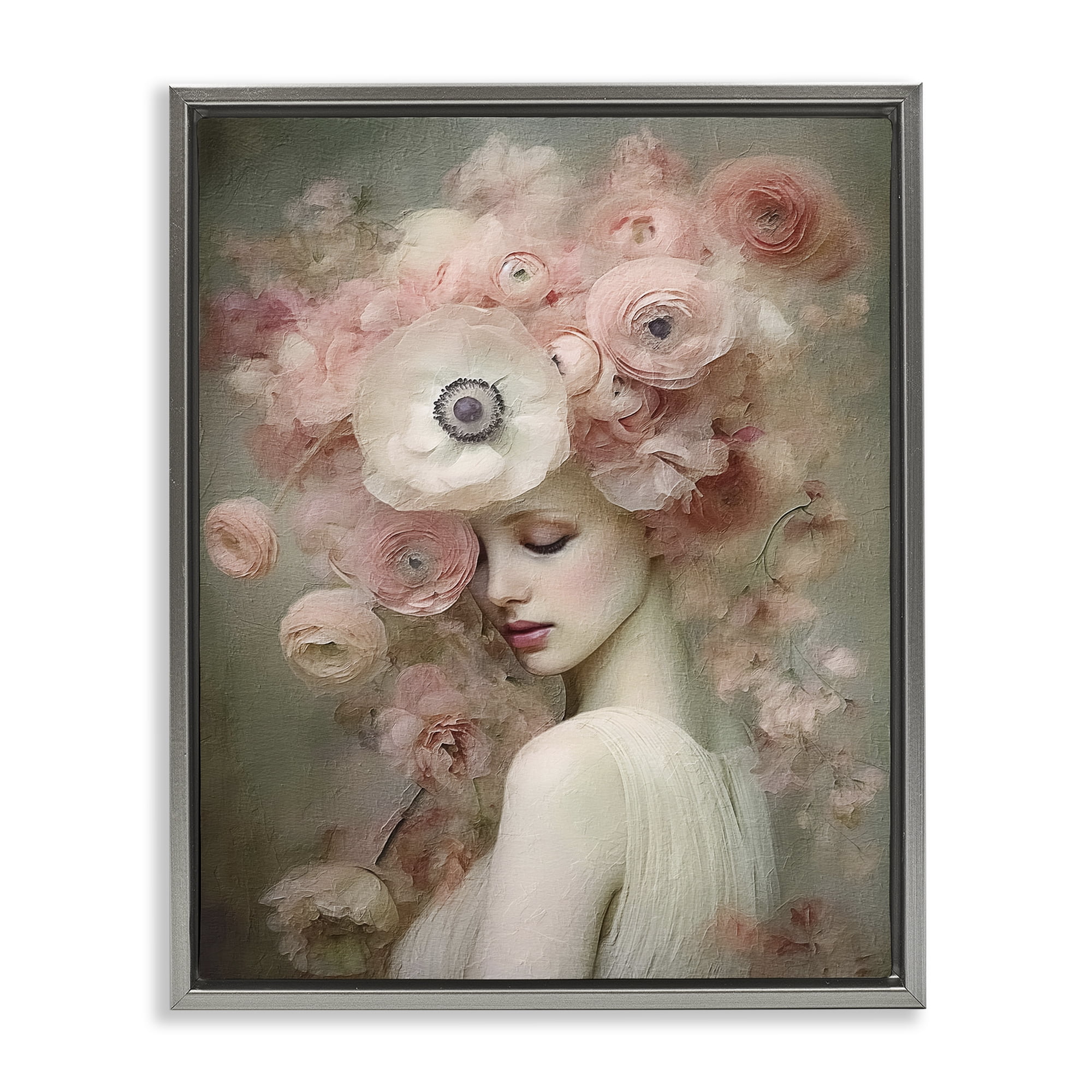 Stupell Industries Blush Florals Portrait Novelty Painting Gray Floater Framed Art Print Wall Art, 17 x 21