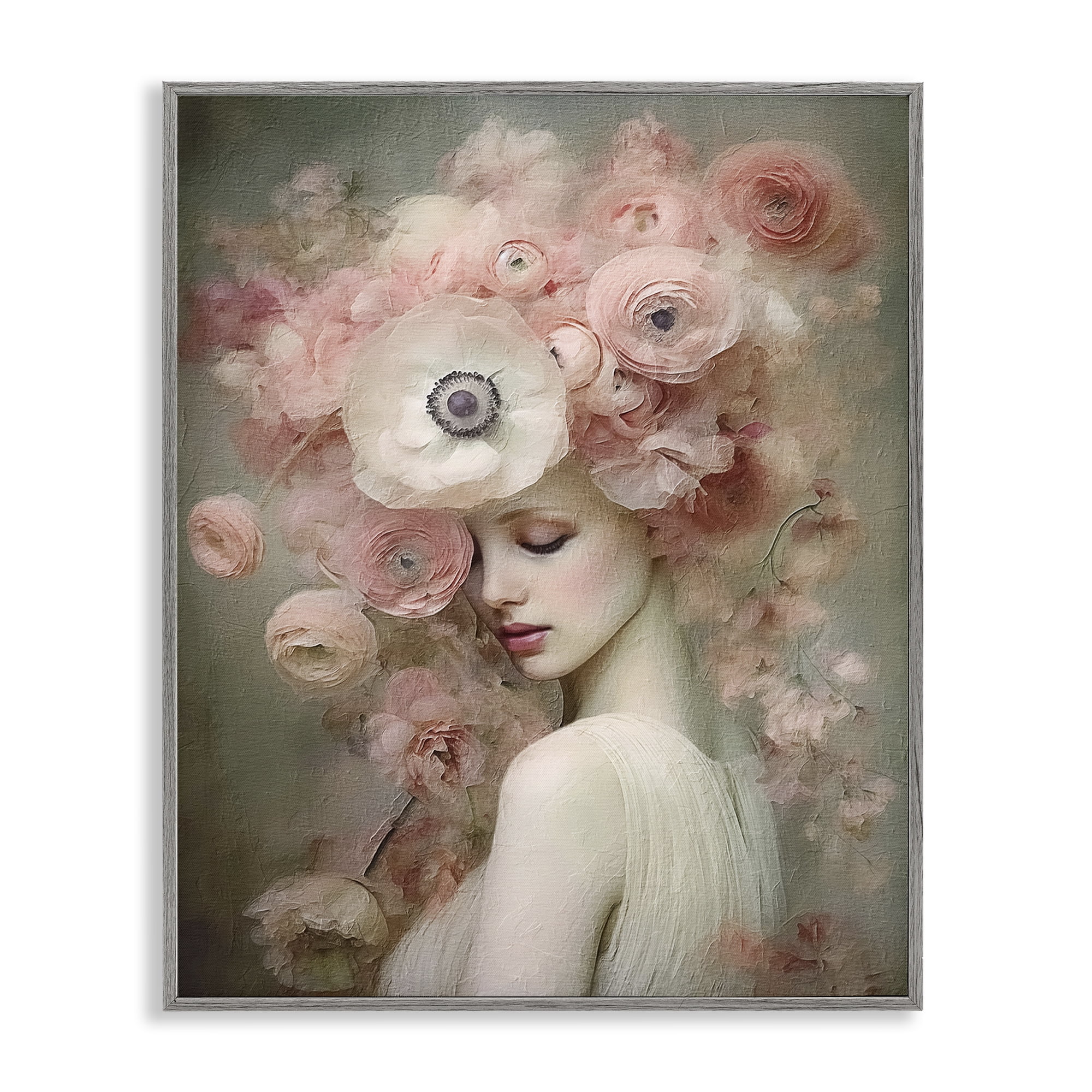 Stupell Industries Blush Florals Portrait Novelty Painting Gray Framed Art Print Wall Art, 11 x 14