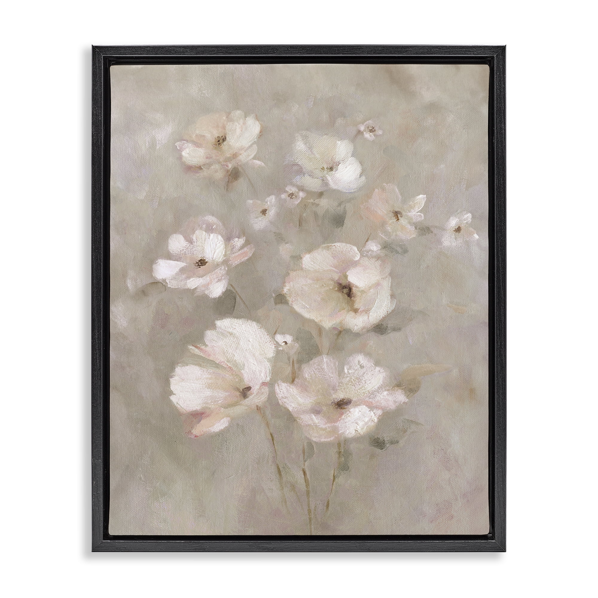 Stupell Industries Blush Florals over Beige Black Framed Floater Canvas Wall Art, design by Carol Robinson