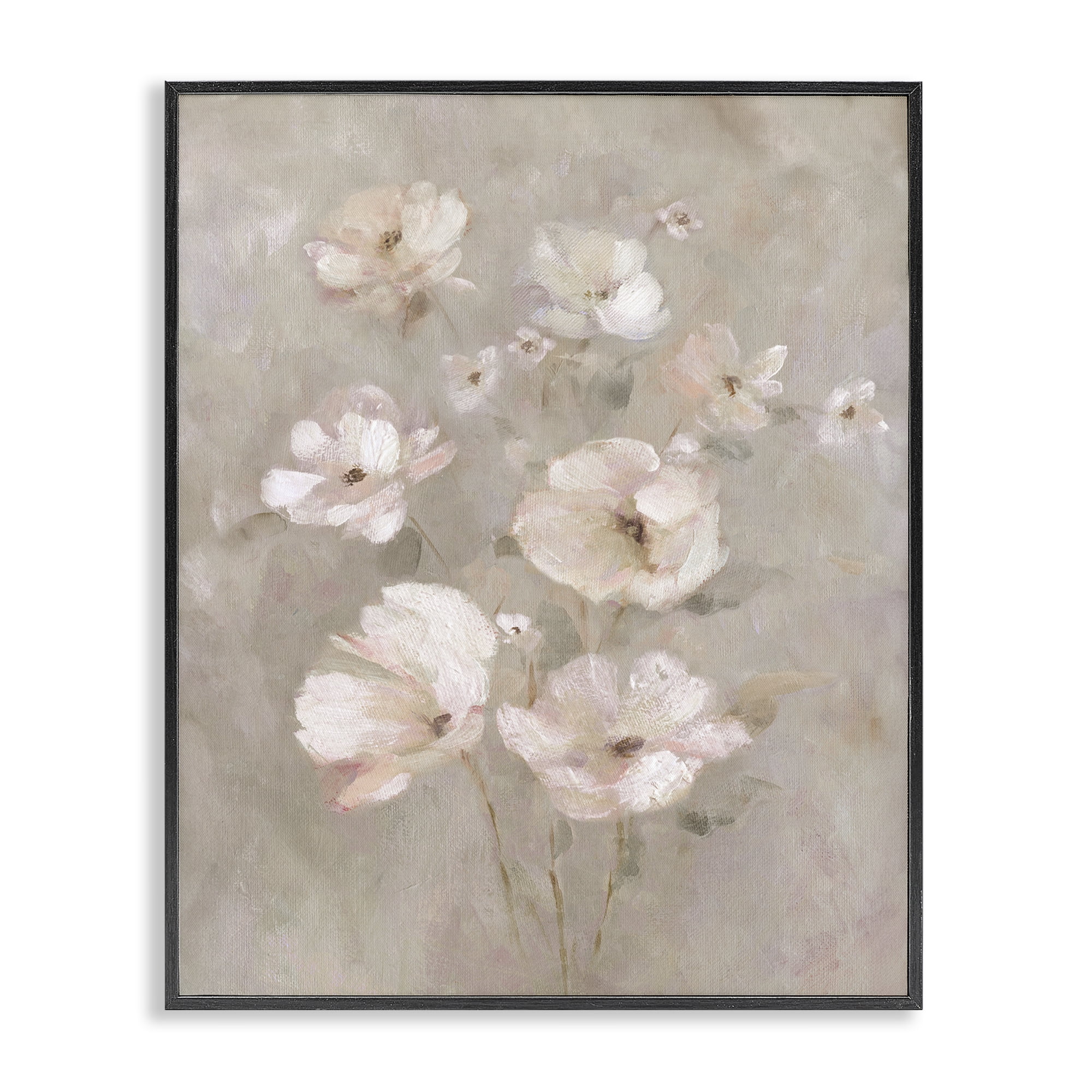 Stupell Industries Blush Florals over Beige Black Framed Giclee Art, design by Carol Robinson