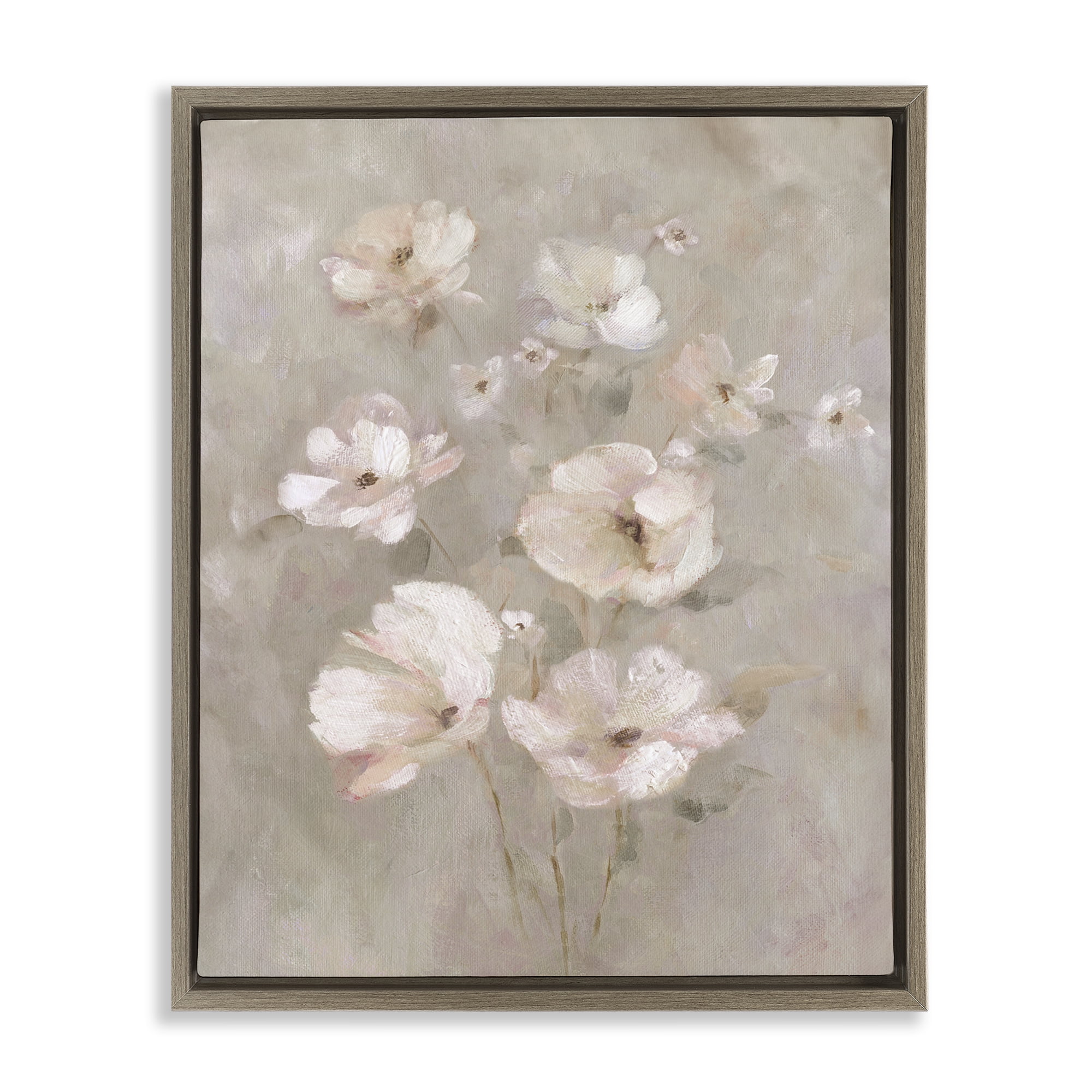 Stupell Industries Blush Florals over Beige Brown Framed Floater Canvas Wall Art, design by Carol Robinson