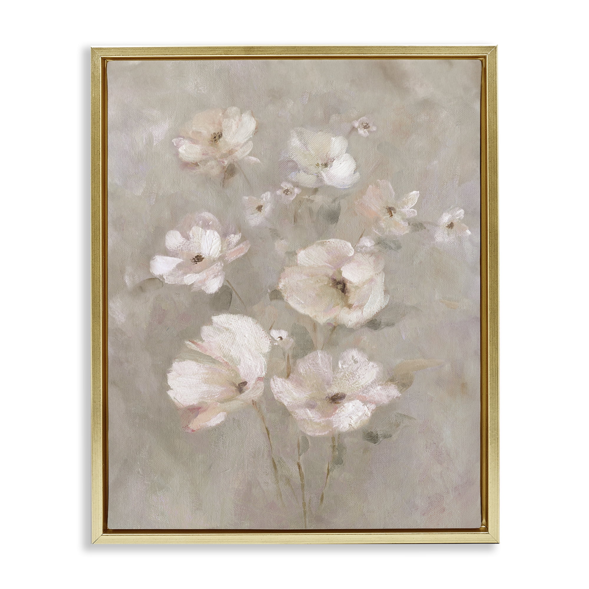 Stupell Industries Blush Florals over Beige Gold Framed Floater Canvas Wall Art, design by Carol Robinson