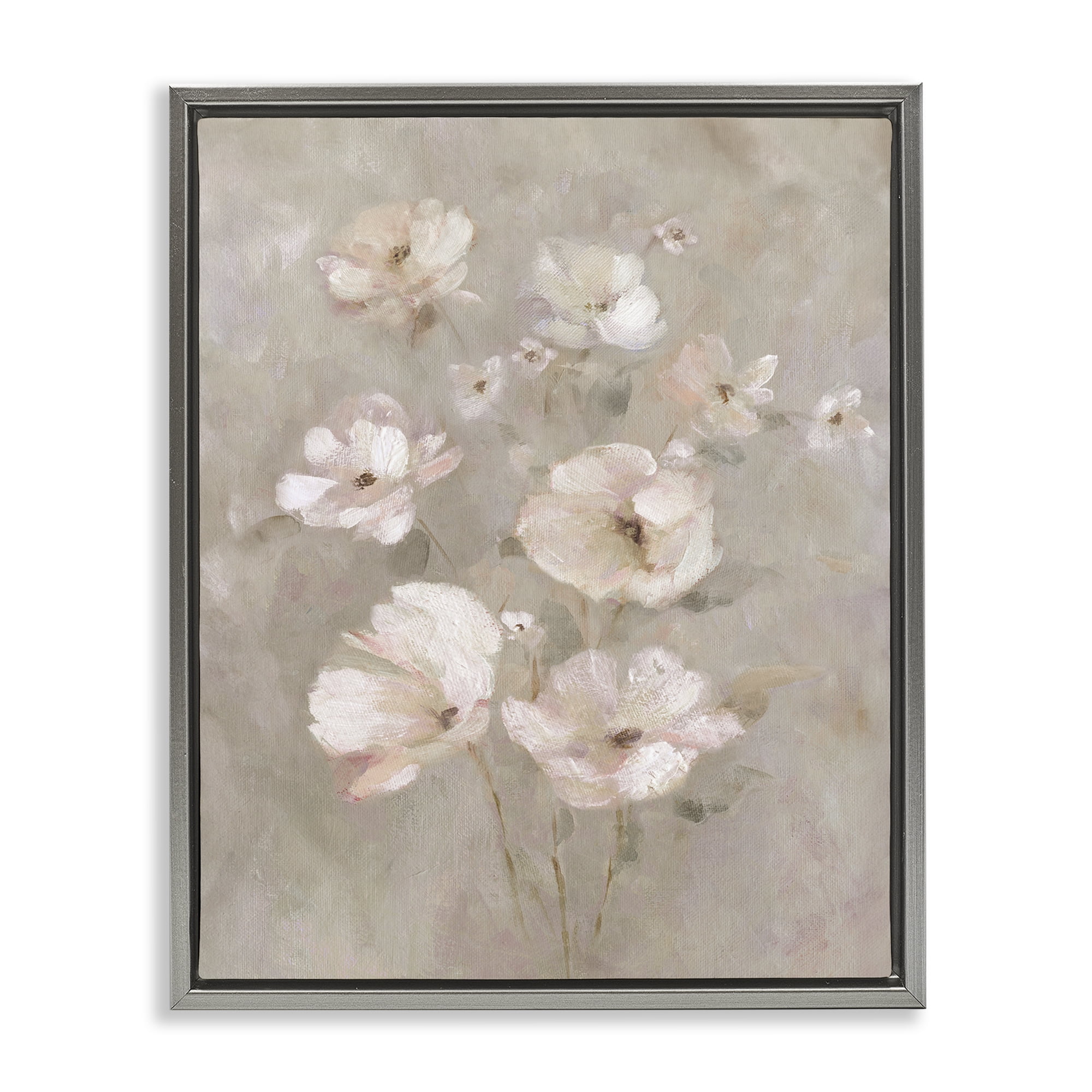 Stupell Industries Blush Florals over Beige Gray Framed Floater Canvas Wall Art, design by Carol Robinson
