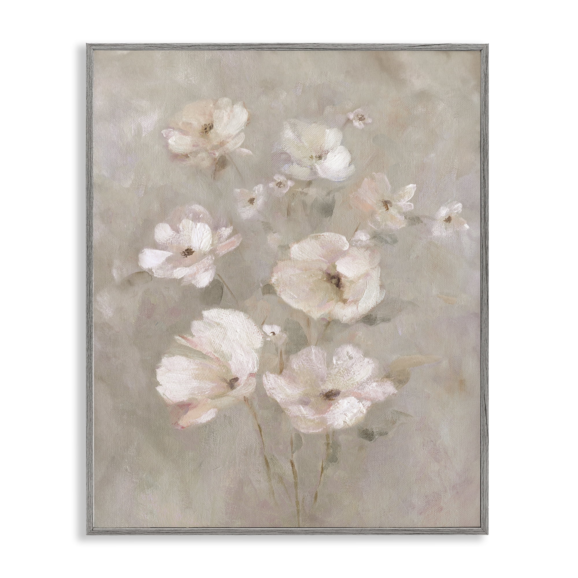 Stupell Industries Blush Florals over Beige Gray Framed Giclee Art, design by Carol Robinson