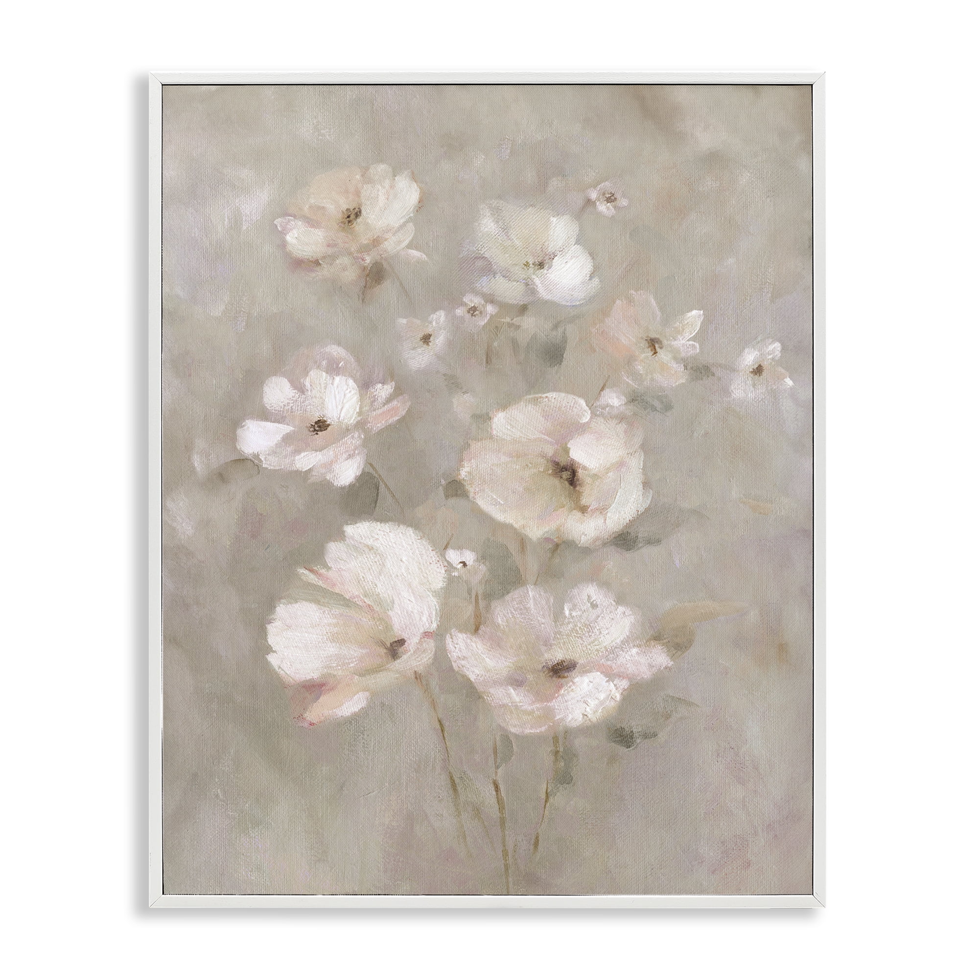Stupell Industries Blush Florals over Beige White Framed Giclee Art, design by Carol Robinson