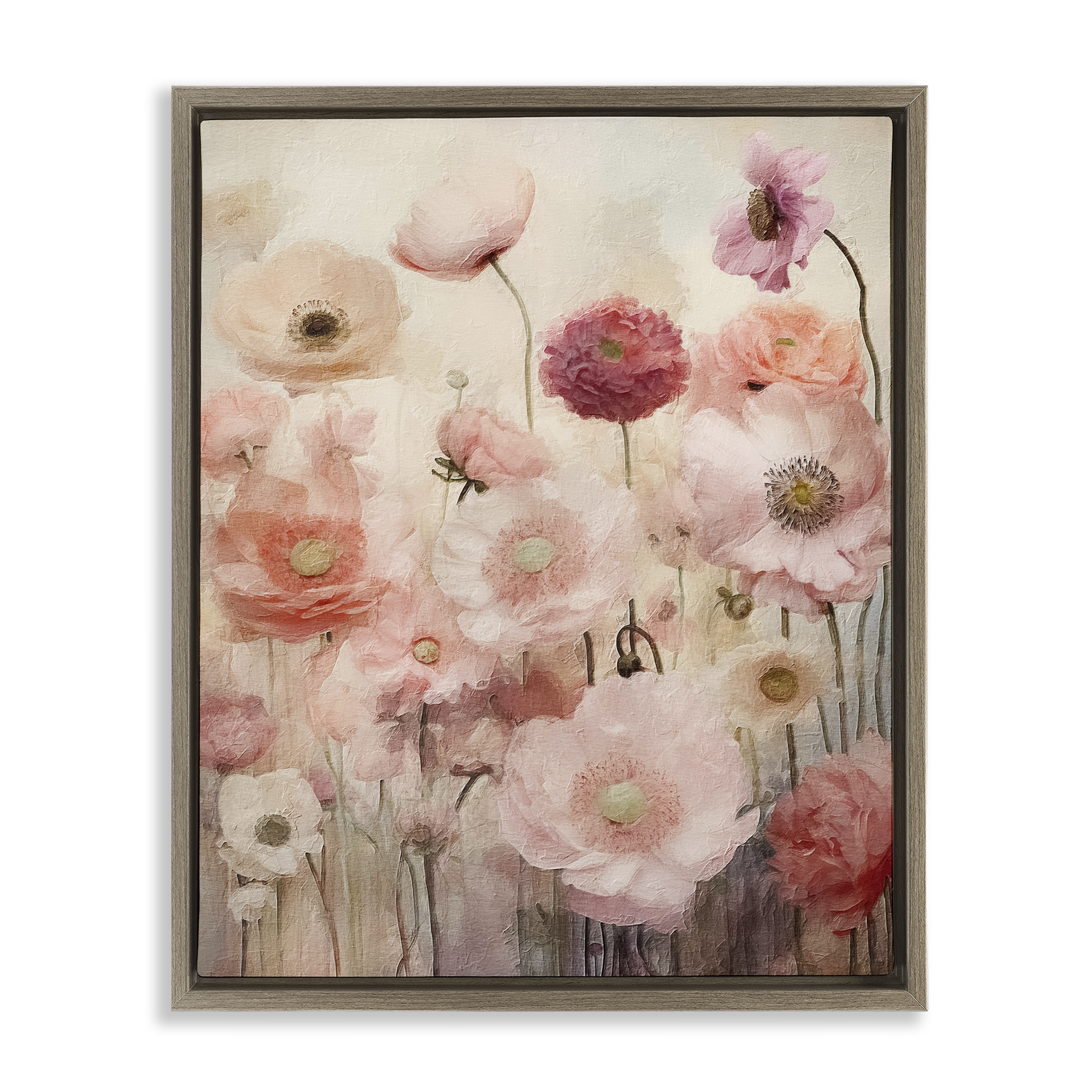 Stupell Industries Blush Flower Garden Botanical & Floral Painting Brown Floater Framed Art Print Wall Art, 17 x 21