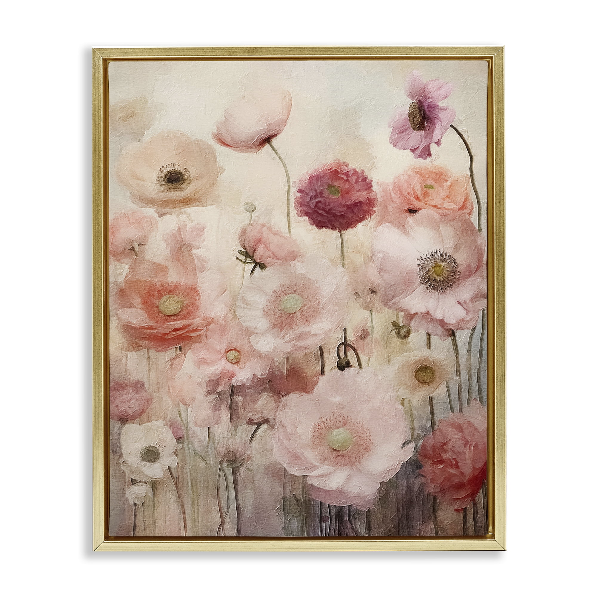 Stupell Industries Blush Flower Garden Botanical & Floral Painting Gold Floater Framed Art Print Wall Art, 25 x 31