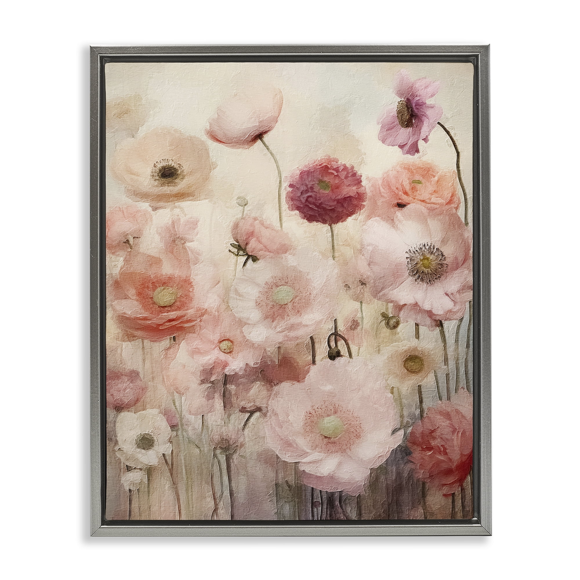 Stupell Industries Blush Flower Garden Botanical & Floral Painting Gray Floater Framed Art Print Wall Art, 17 x 21