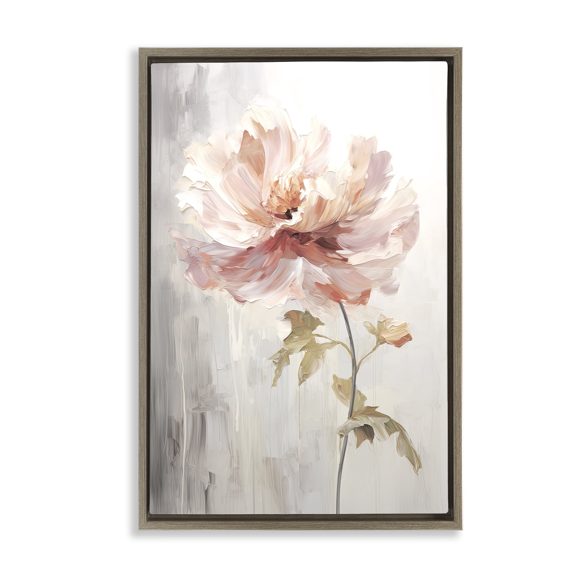 Stupell Industries Blush Flower Sprout Plants & Flowers Painting Brown Floater Framed Canvas Art Print Wall Art, 17 x 25