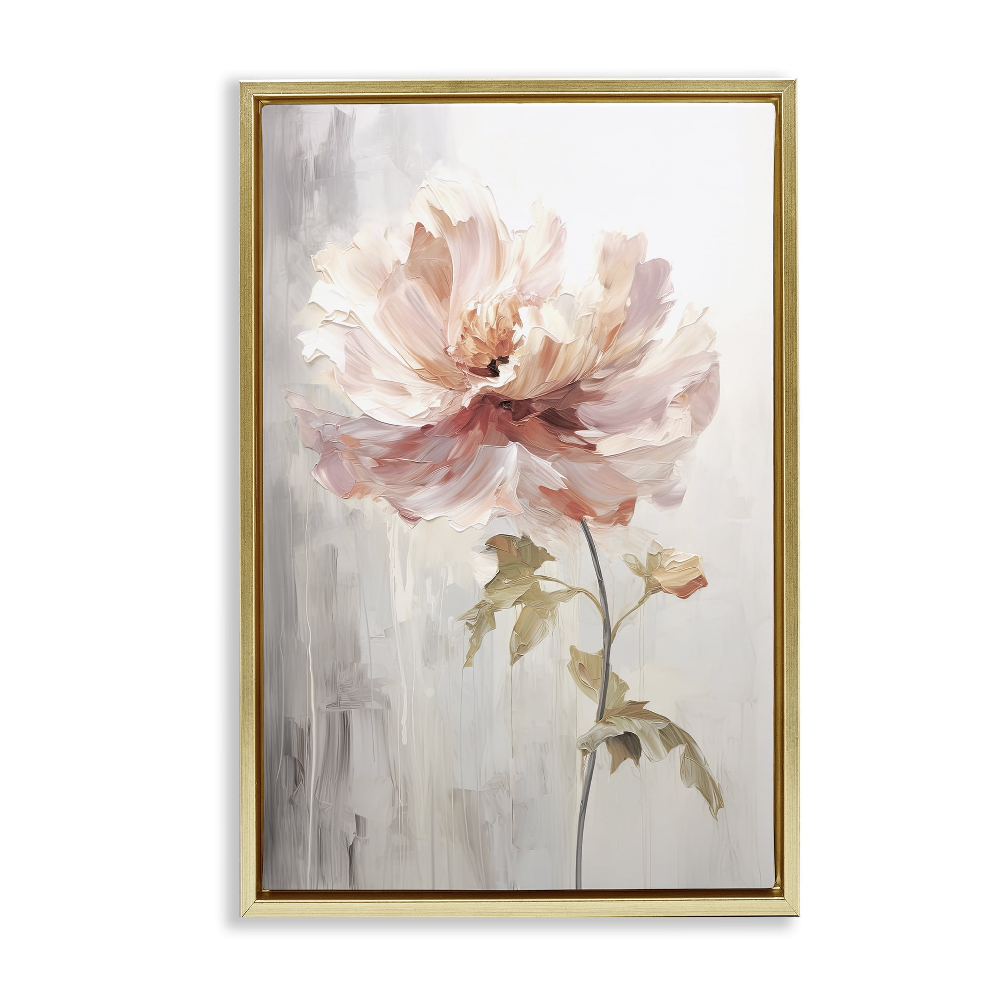 Stupell Industries Blush Flower Sprout Plants & Flowers Painting Gold Floater Framed Canvas Art Print Wall Art, 21 x 31