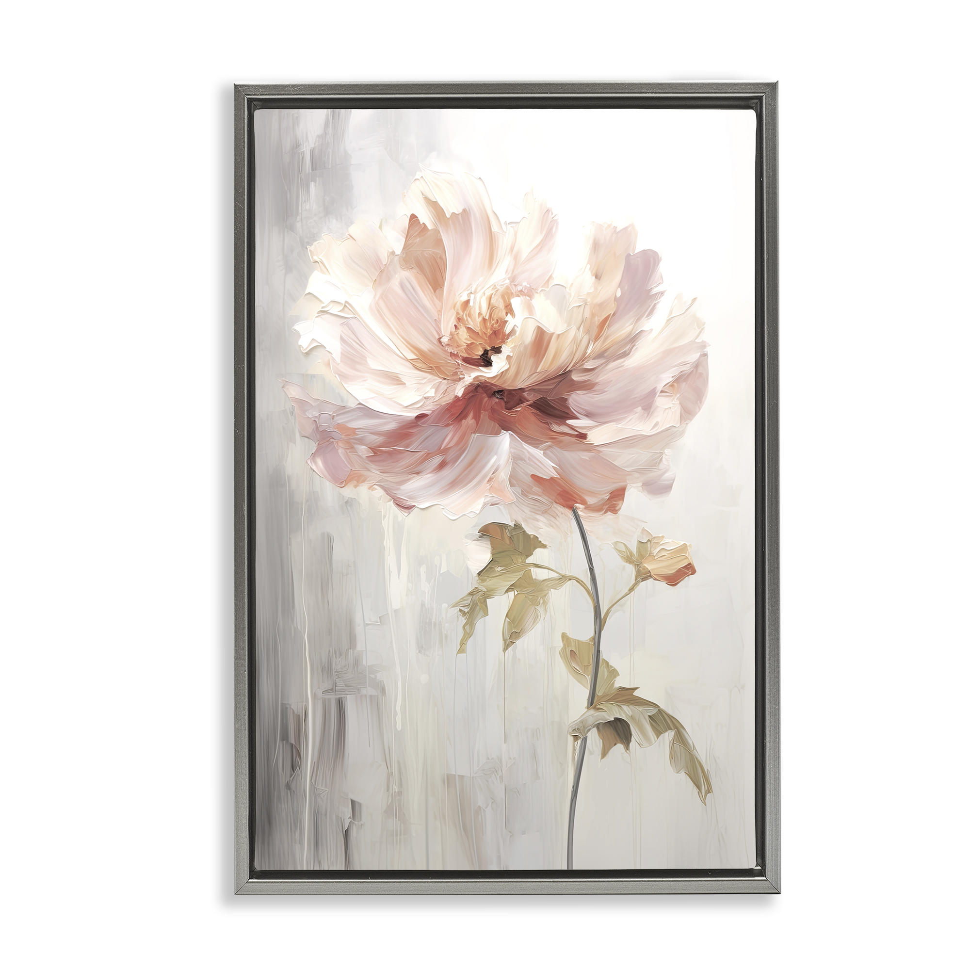 Stupell Industries Blush Flower Sprout Plants & Flowers Painting Gray Floater Framed Canvas Art Print Wall Art, 21 x 31