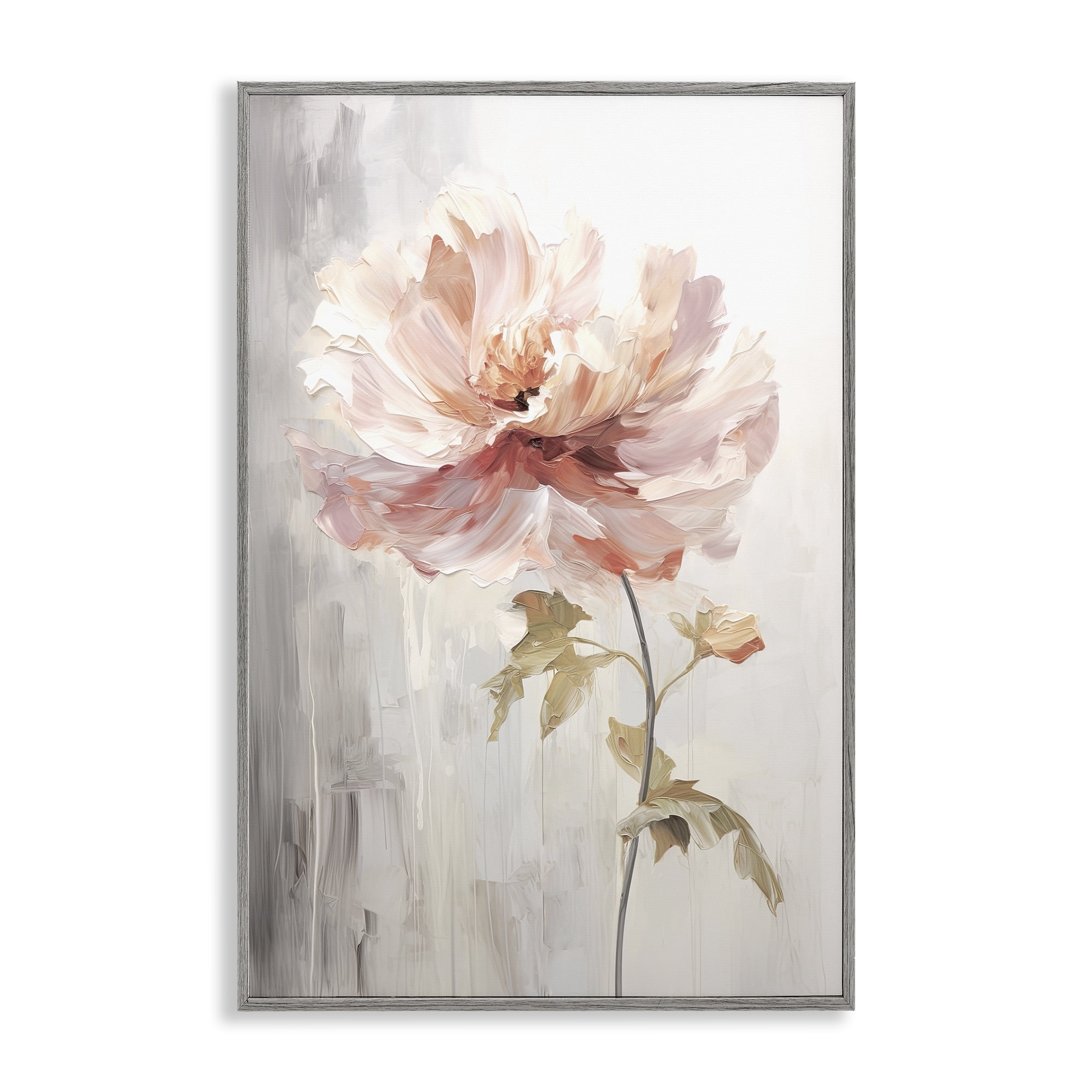 Stupell Industries Blush Flower Sprout Plants & Flowers Painting Gray Framed Art Print Wall Art, 12 x 18