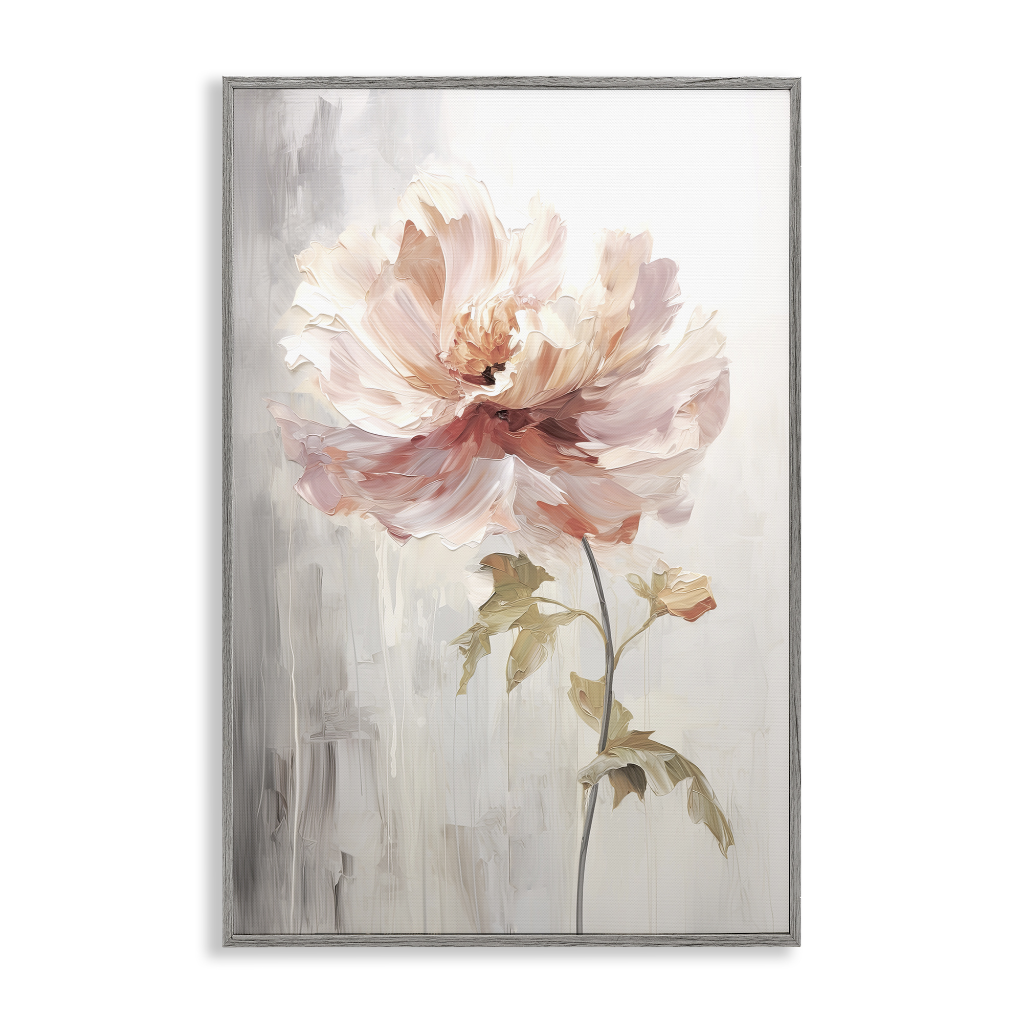 Stupell Industries Blush Flower Sprout Plants & Flowers Painting Gray Framed Art Print Wall Art, 20 x 30