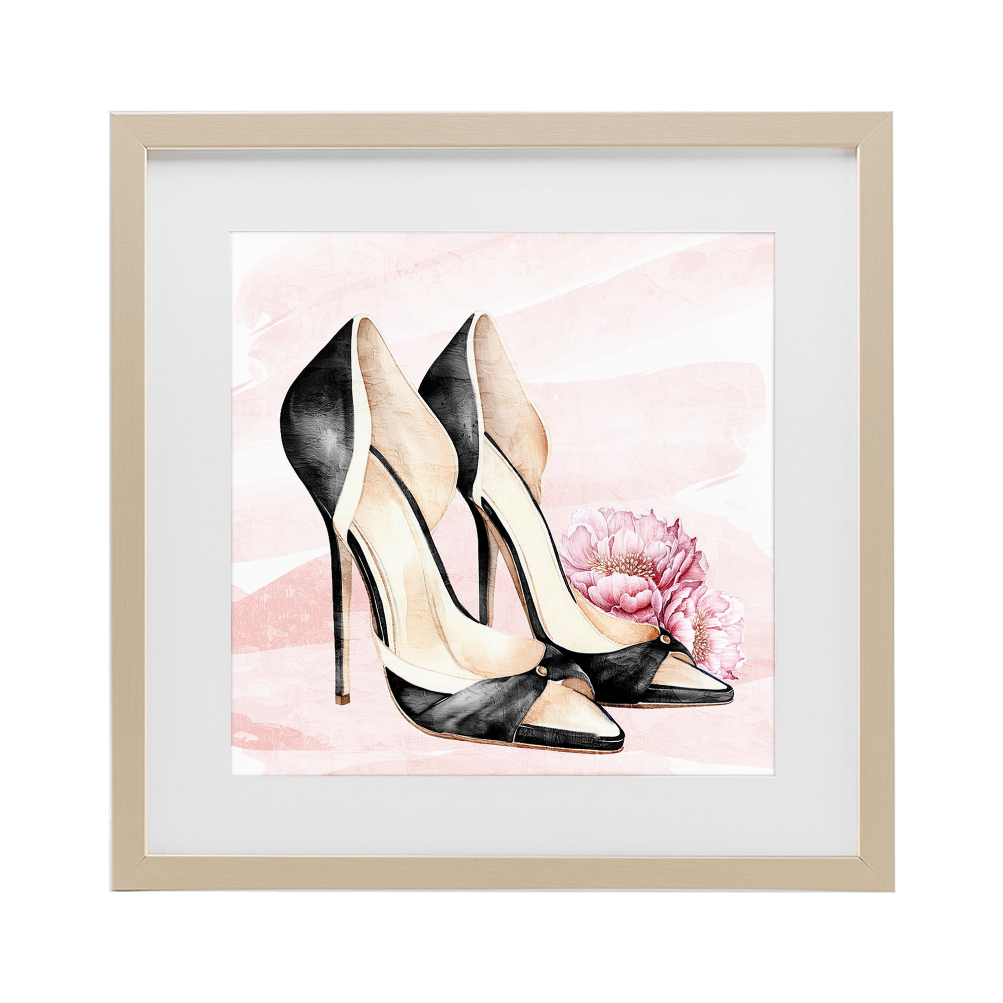 Stupell Industries Blush Glam Time Shoes Birch Framed Print Under Glass, design by Kim Allen
