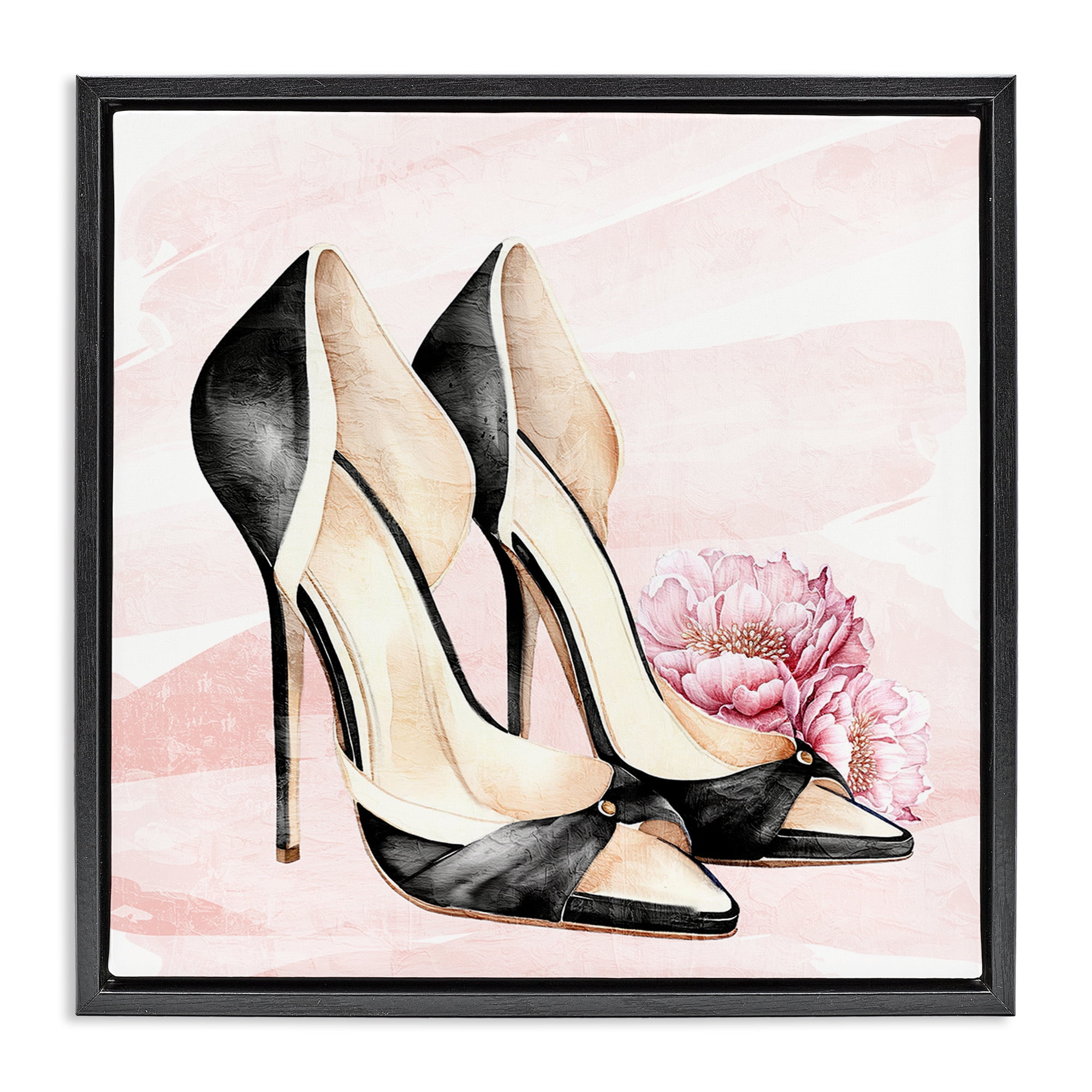 Stupell Industries Blush Glam Time Shoes Black Framed Floater Canvas Wall Art, design by Kim Allen