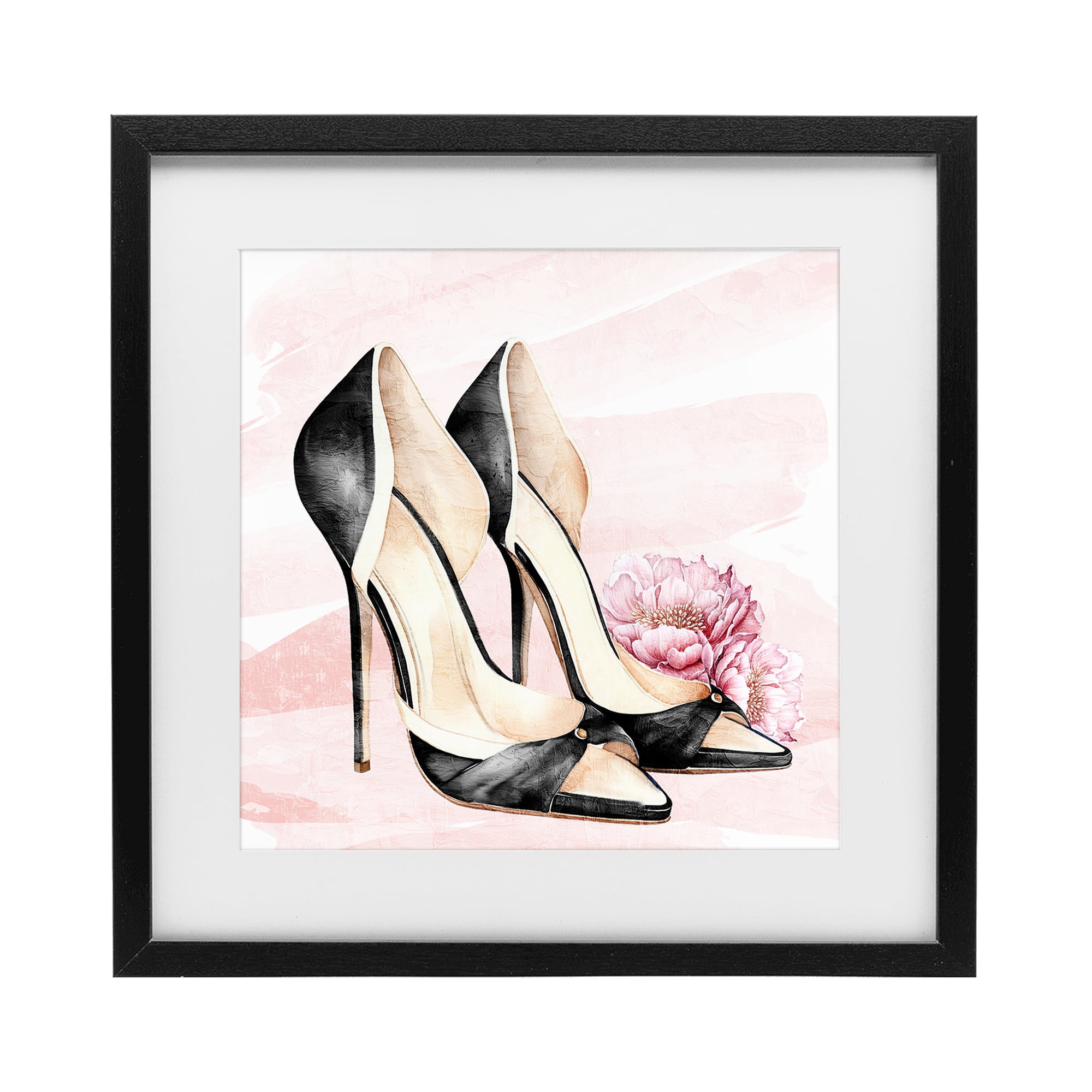 Stupell Industries Blush Glam Time Shoes Black Framed Print Under Glass, design by Kim Allen