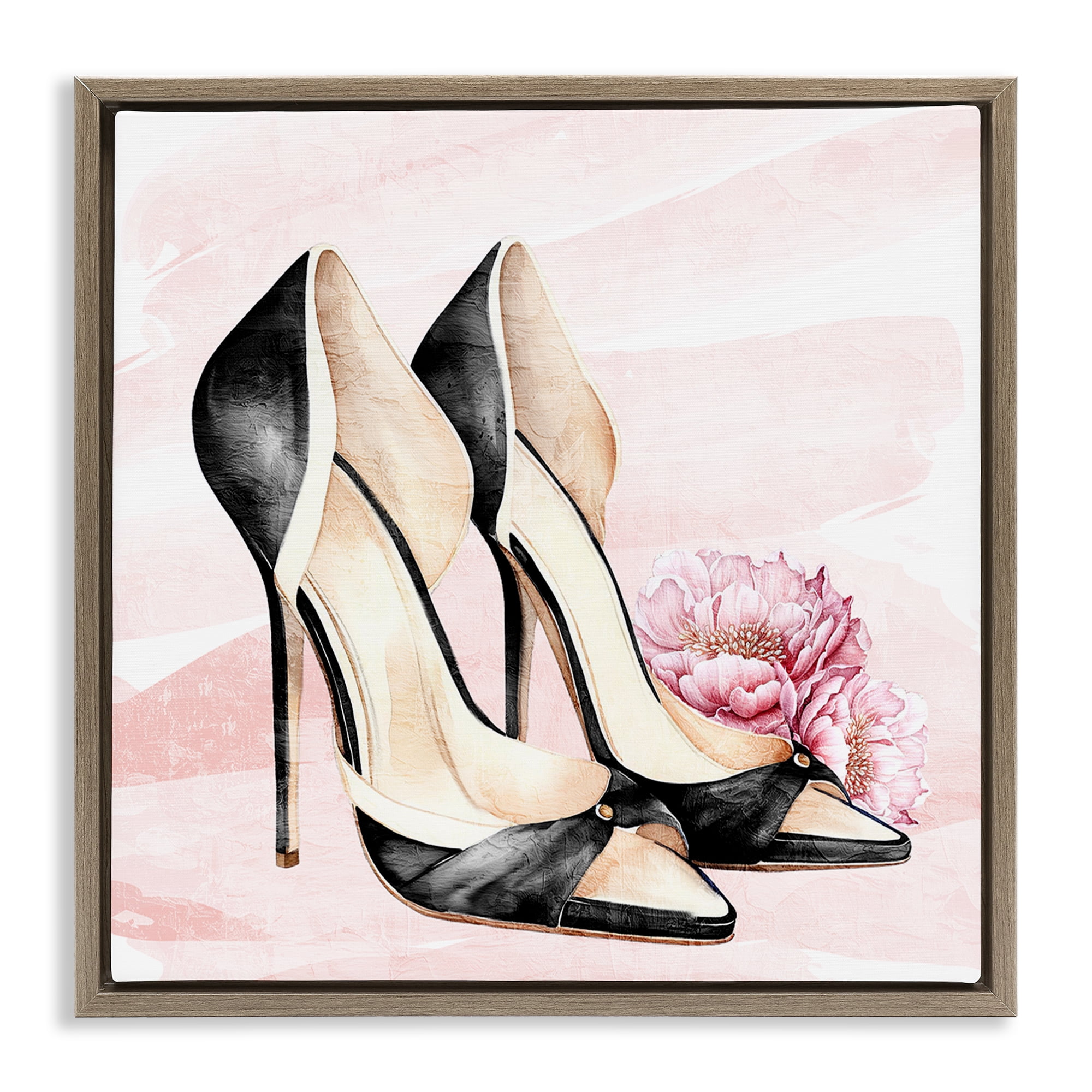 Stupell Industries Blush Glam Time Shoes Brown Framed Floater Canvas Wall Art, design by Kim Allen