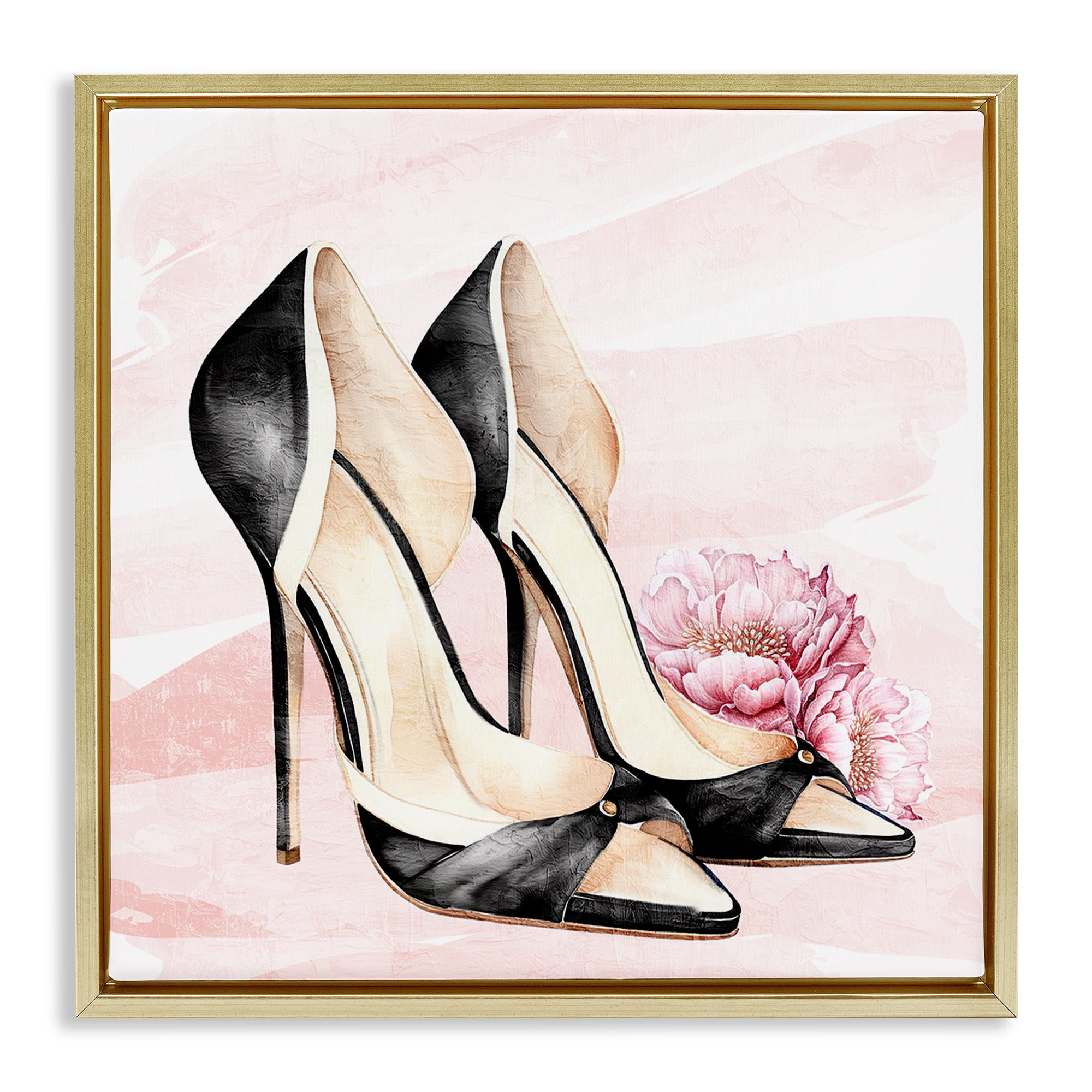 Stupell Industries Blush Glam Time Shoes Gold Framed Floater Canvas Wall Art, design by Kim Allen