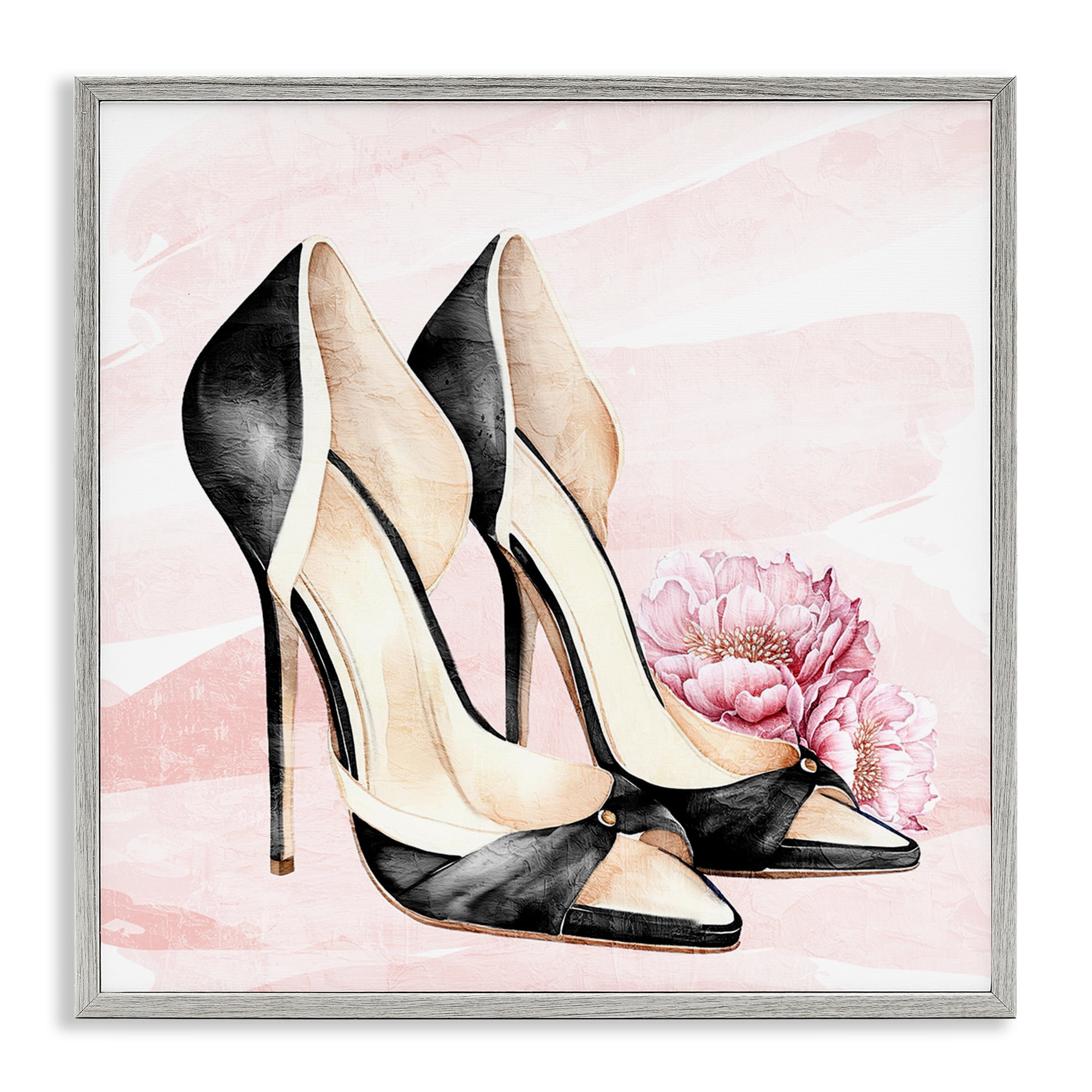 Stupell Industries Blush Glam Time Shoes Gray Framed Giclee Art, design by Kim Allen