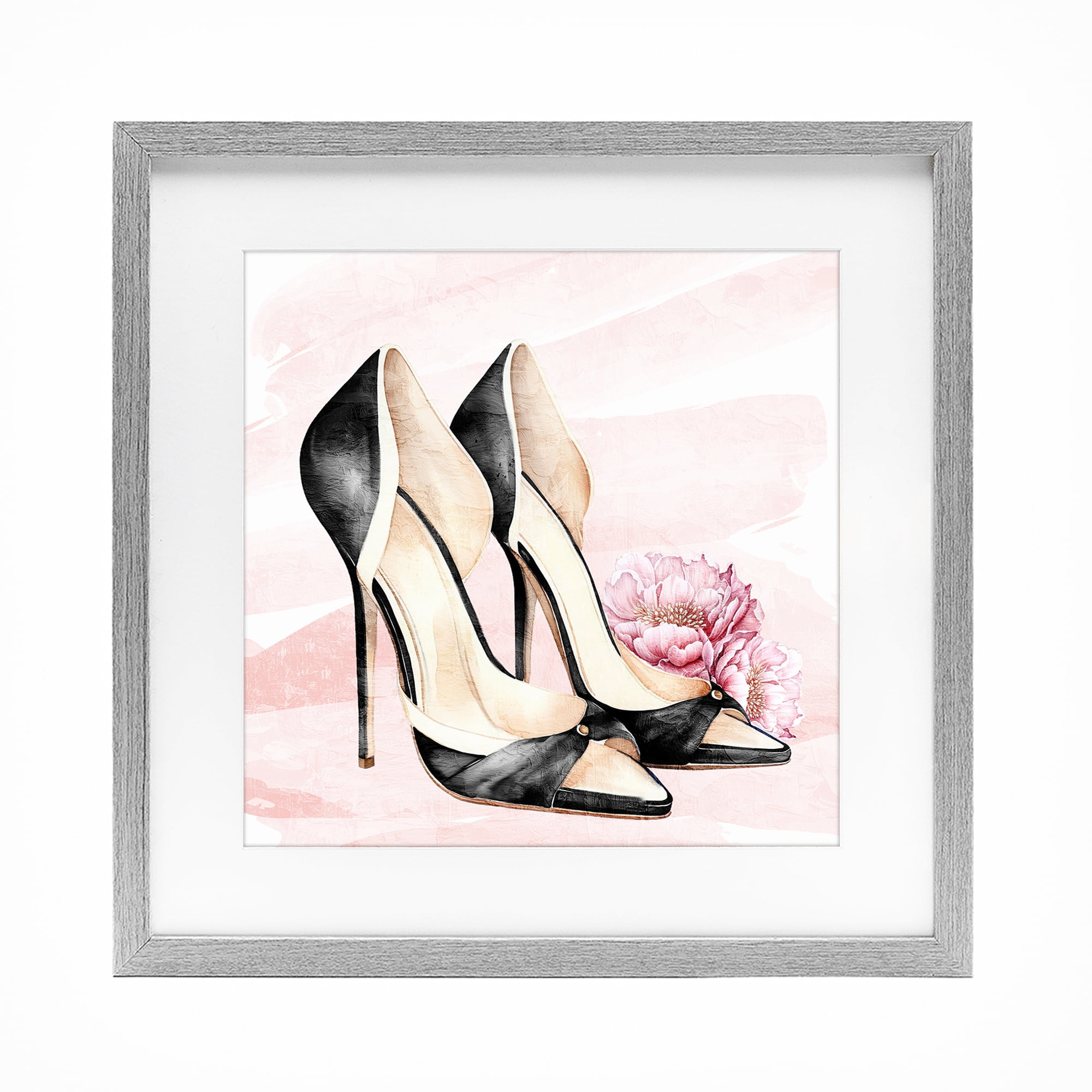 Stupell Industries Blush Glam Time Shoes Gray Framed Print Under Glass, design by Kim Allen