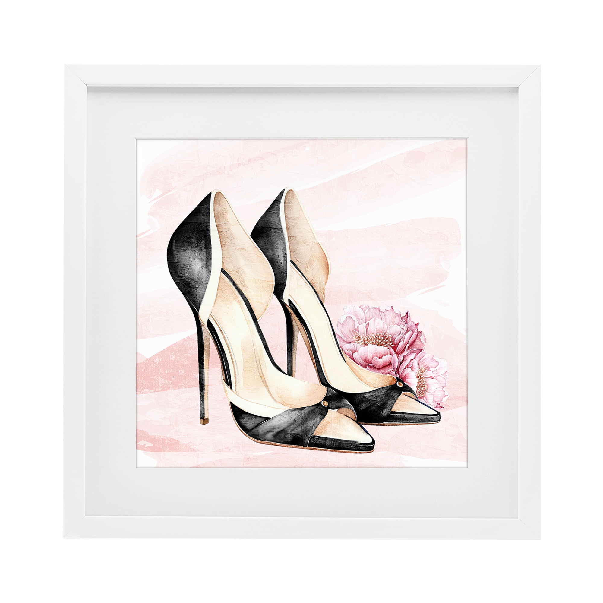 Stupell Industries Blush Glam Time Shoes White Framed Print Under Glass, design by Kim Allen