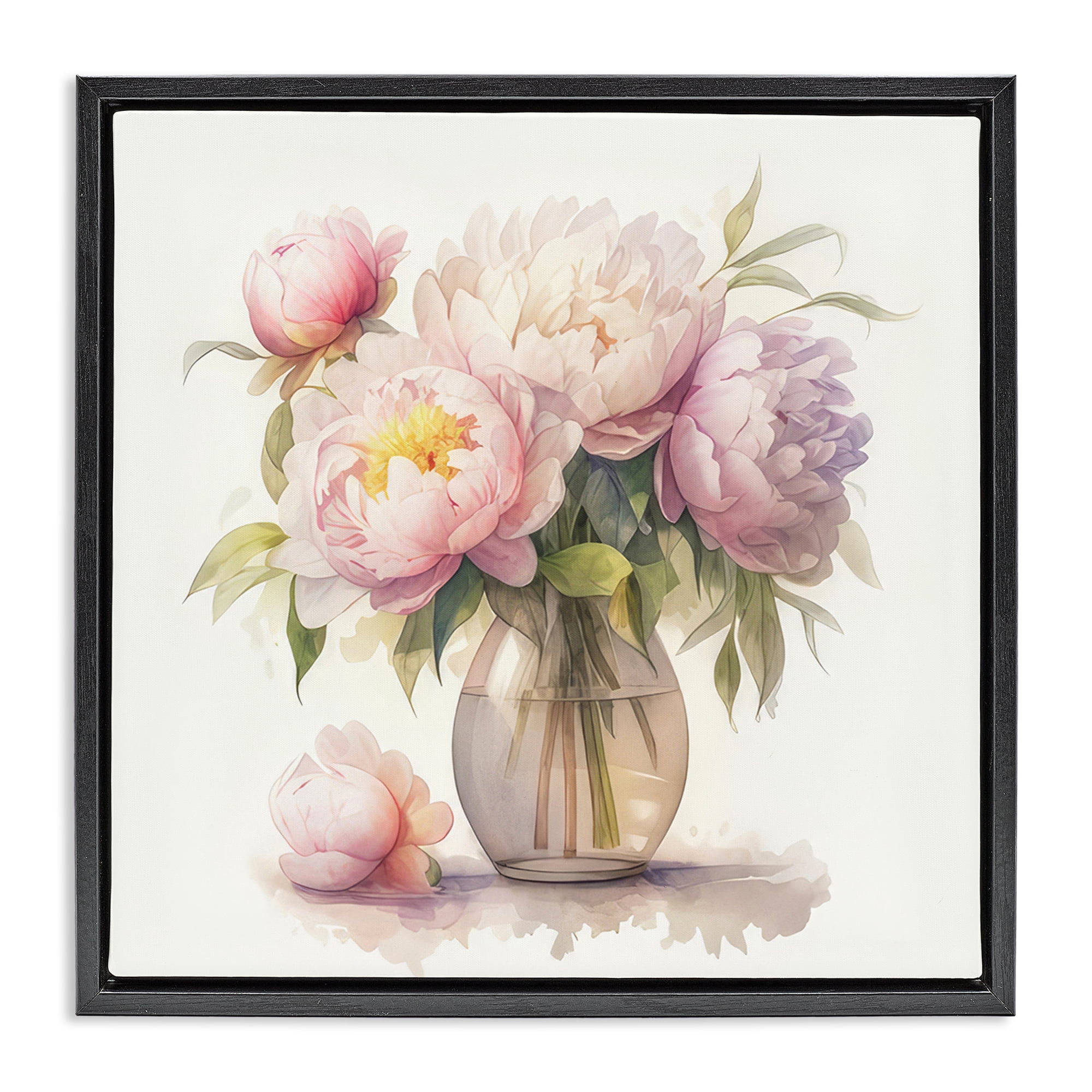 Stupell Industries Blush Peonies Vase Plants & Flowers Painting Black Floater Framed Canvas Art Print Wall Art, 18 x 18