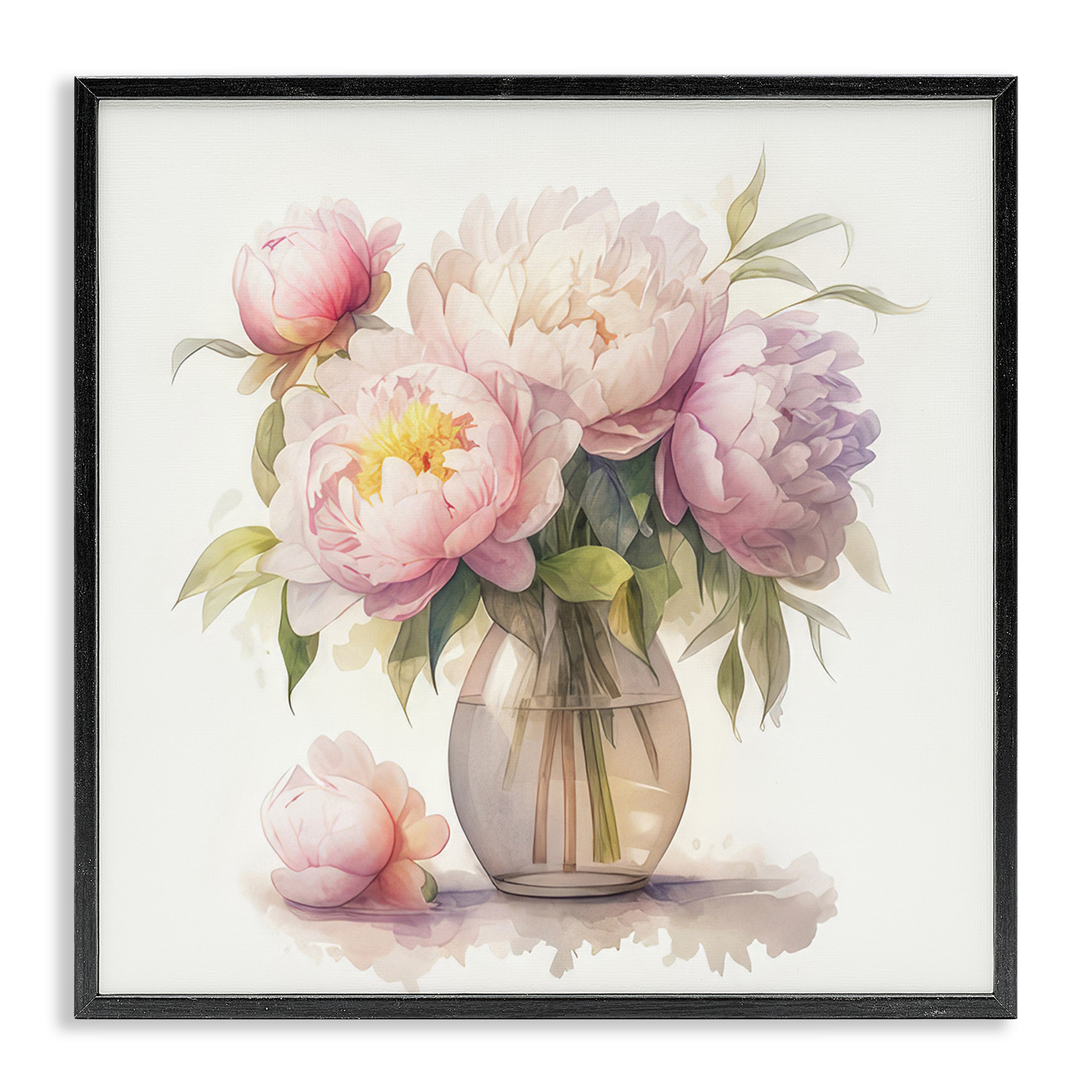Stupell Industries Blush Peonies Vase Plants & Flowers Painting Black Framed Art Print Wall Art, 17 x 17