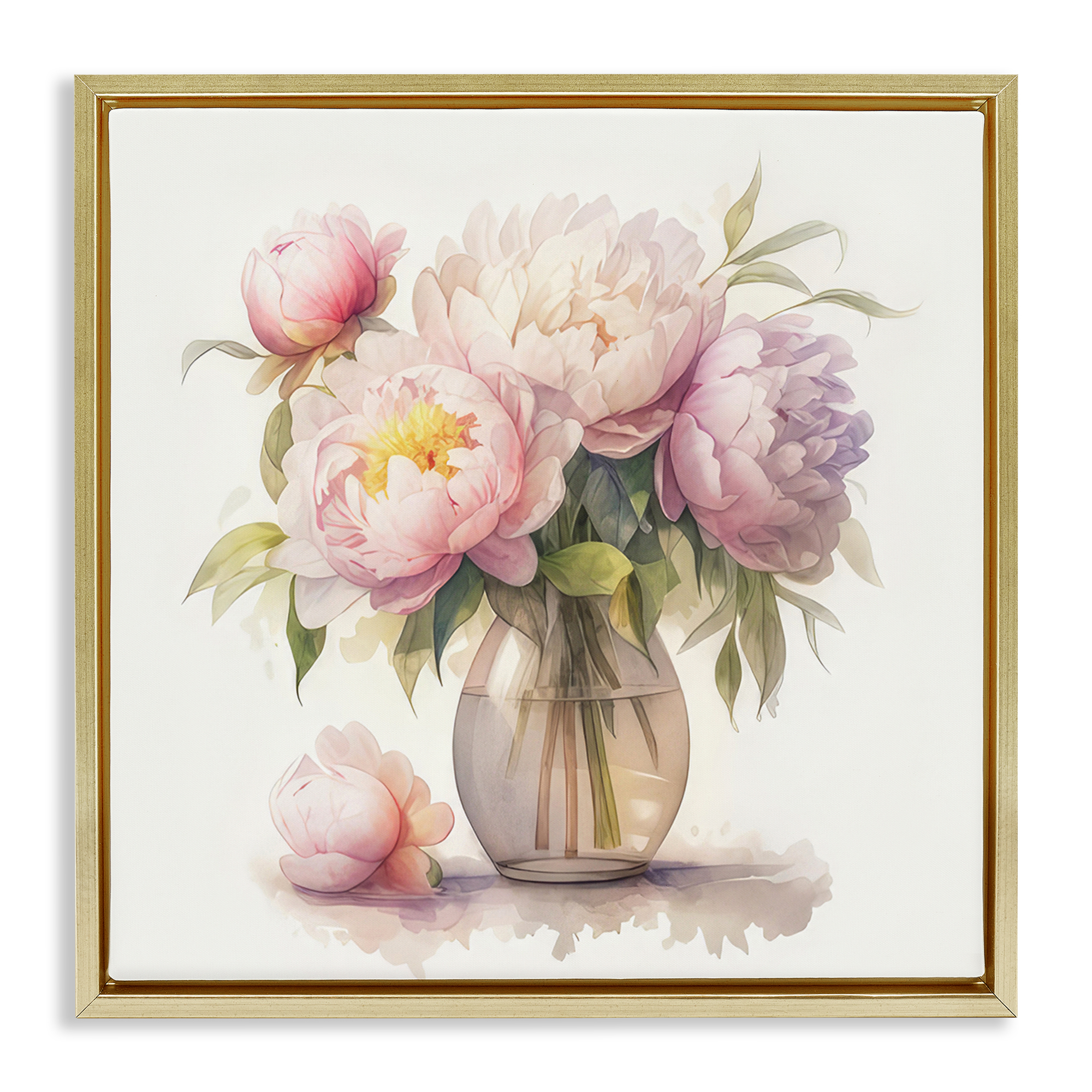 Stupell Industries Blush Peonies Vase Plants & Flowers Painting Gold Floater Framed Canvas Art Print Wall Art, 25 x 25